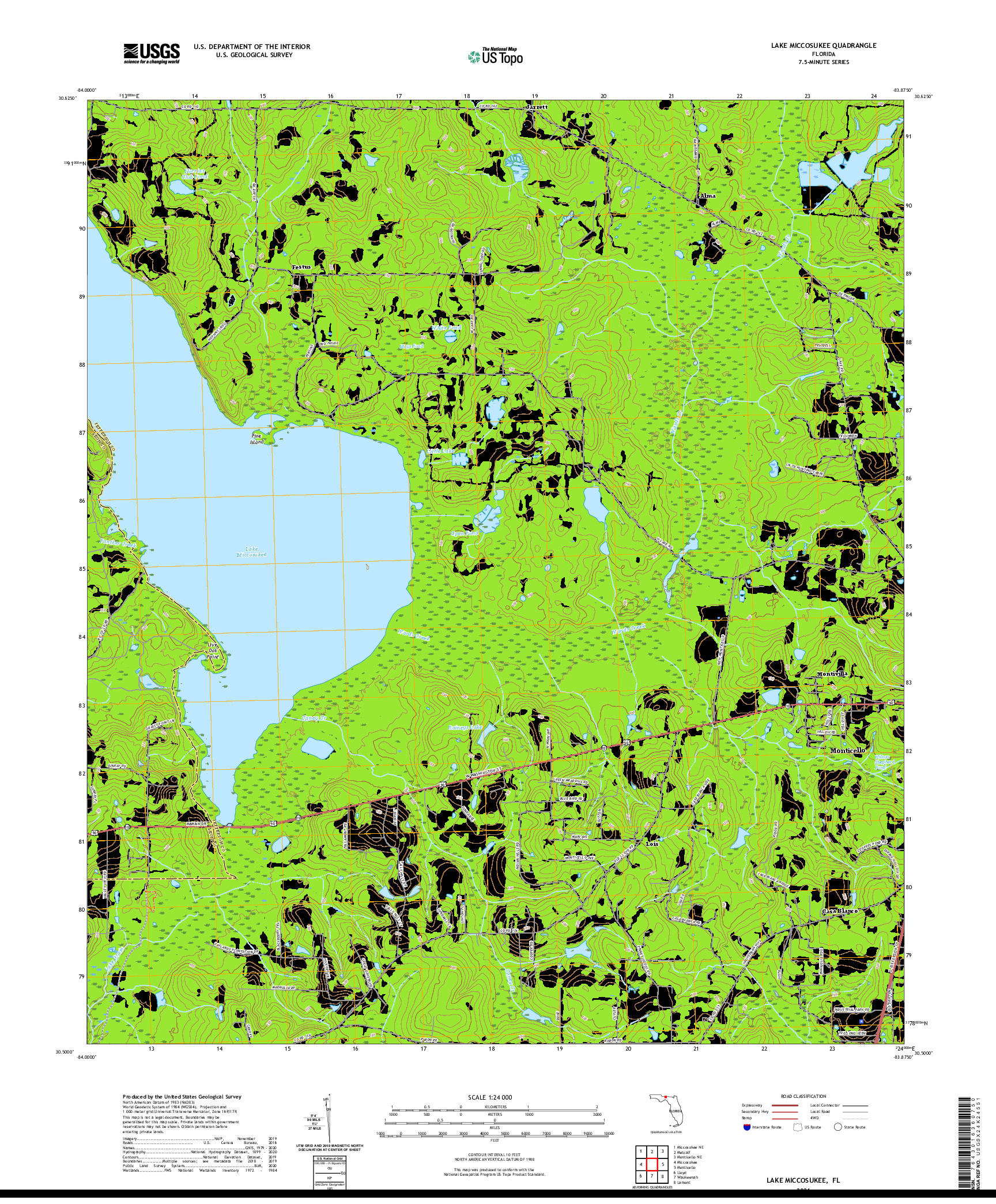 USGS US TOPO 7.5-MINUTE MAP FOR LAKE MICCOSUKEE, FL 2021