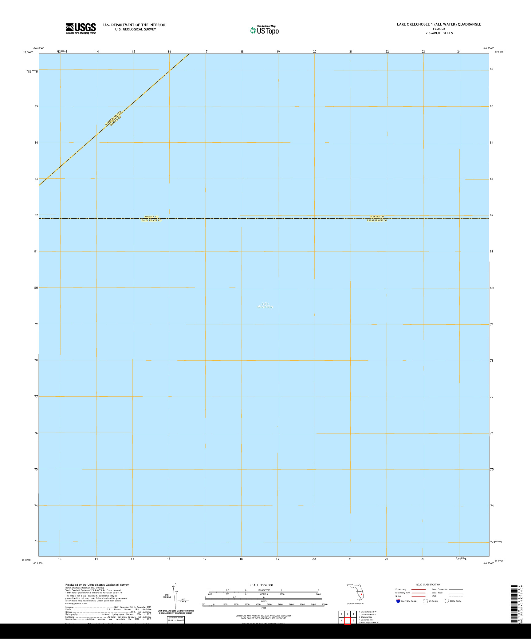 USGS US TOPO 7.5-MINUTE MAP FOR LAKE OKEECHOBEE 1 (ALL WATER), FL 2021