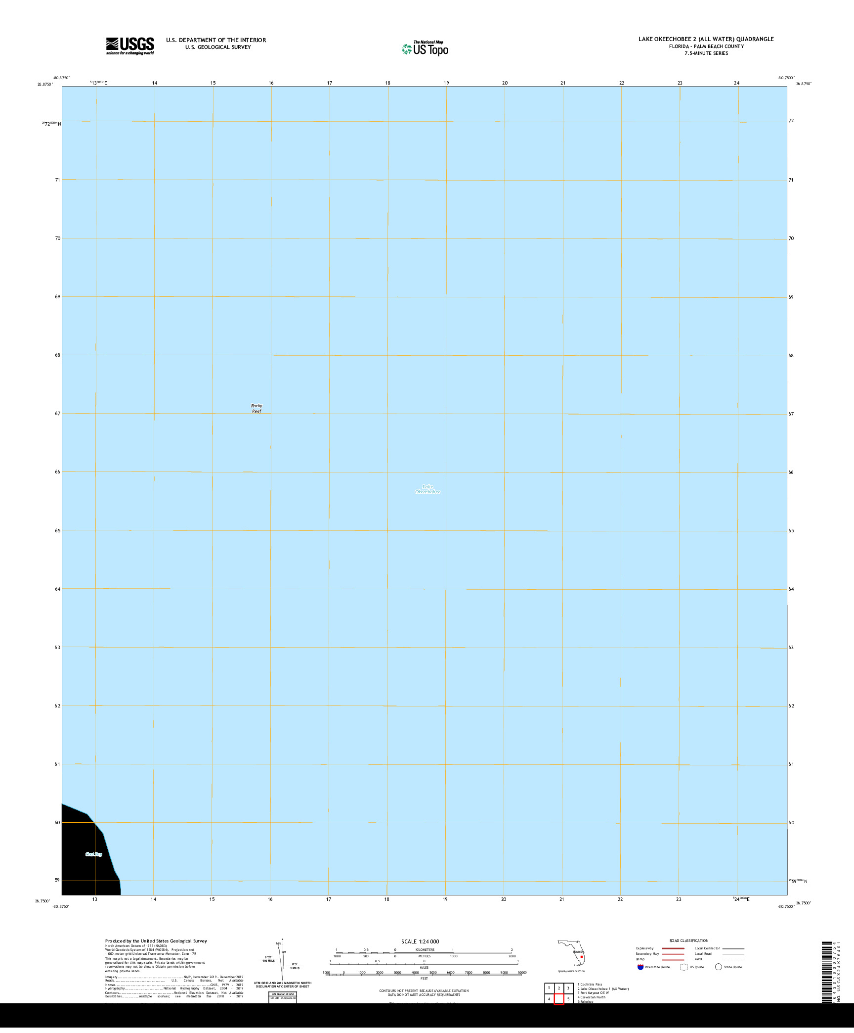 USGS US TOPO 7.5-MINUTE MAP FOR LAKE OKEECHOBEE 2 (ALL WATER), FL 2021