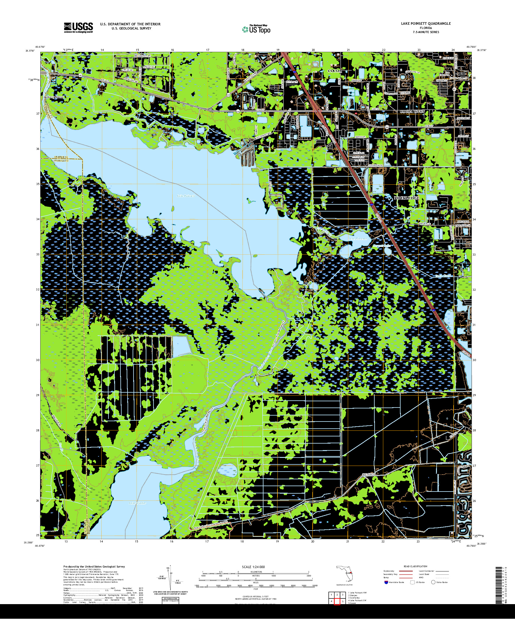 USGS US TOPO 7.5-MINUTE MAP FOR LAKE POINSETT, FL 2021