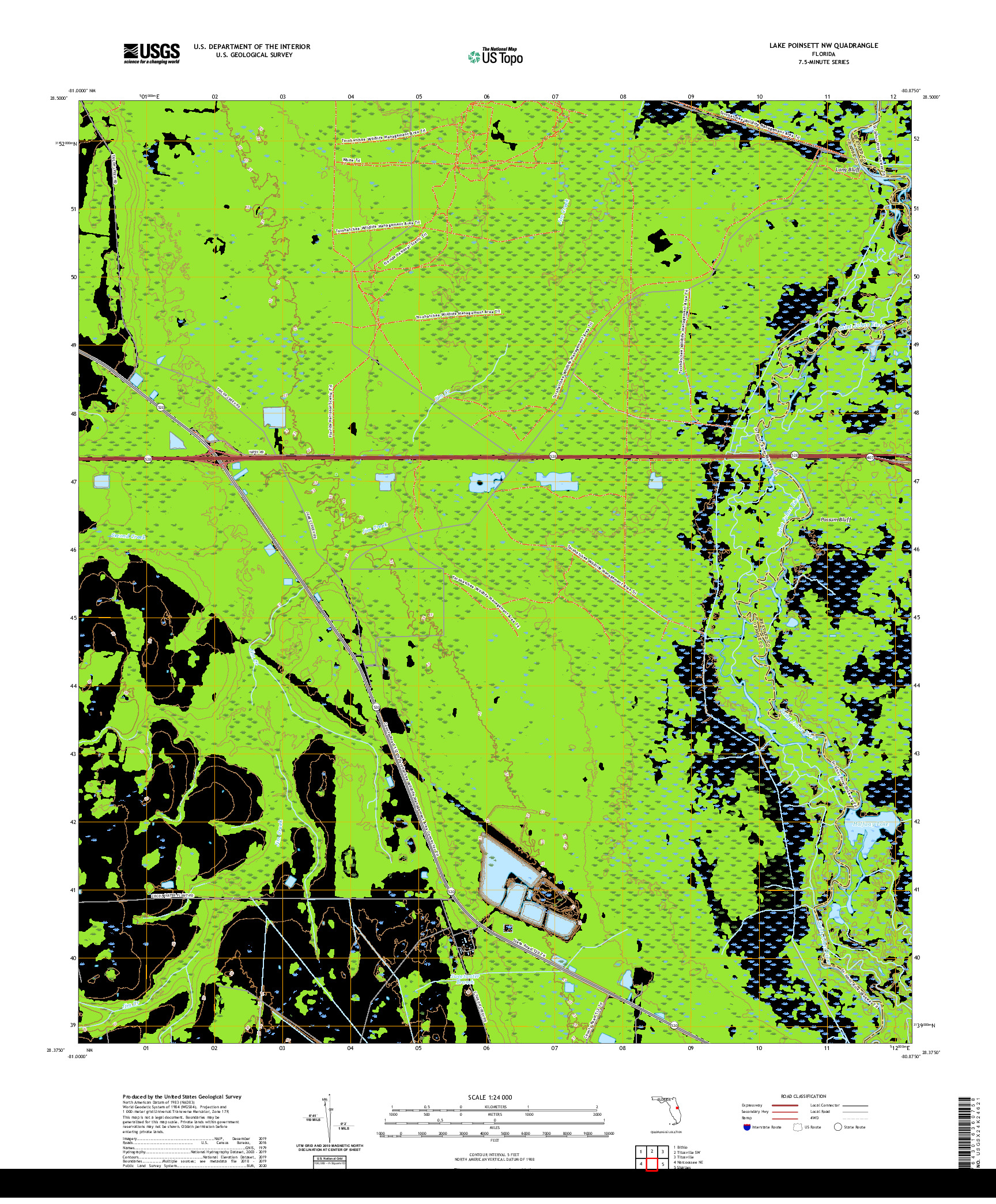 USGS US TOPO 7.5-MINUTE MAP FOR LAKE POINSETT NW, FL 2021