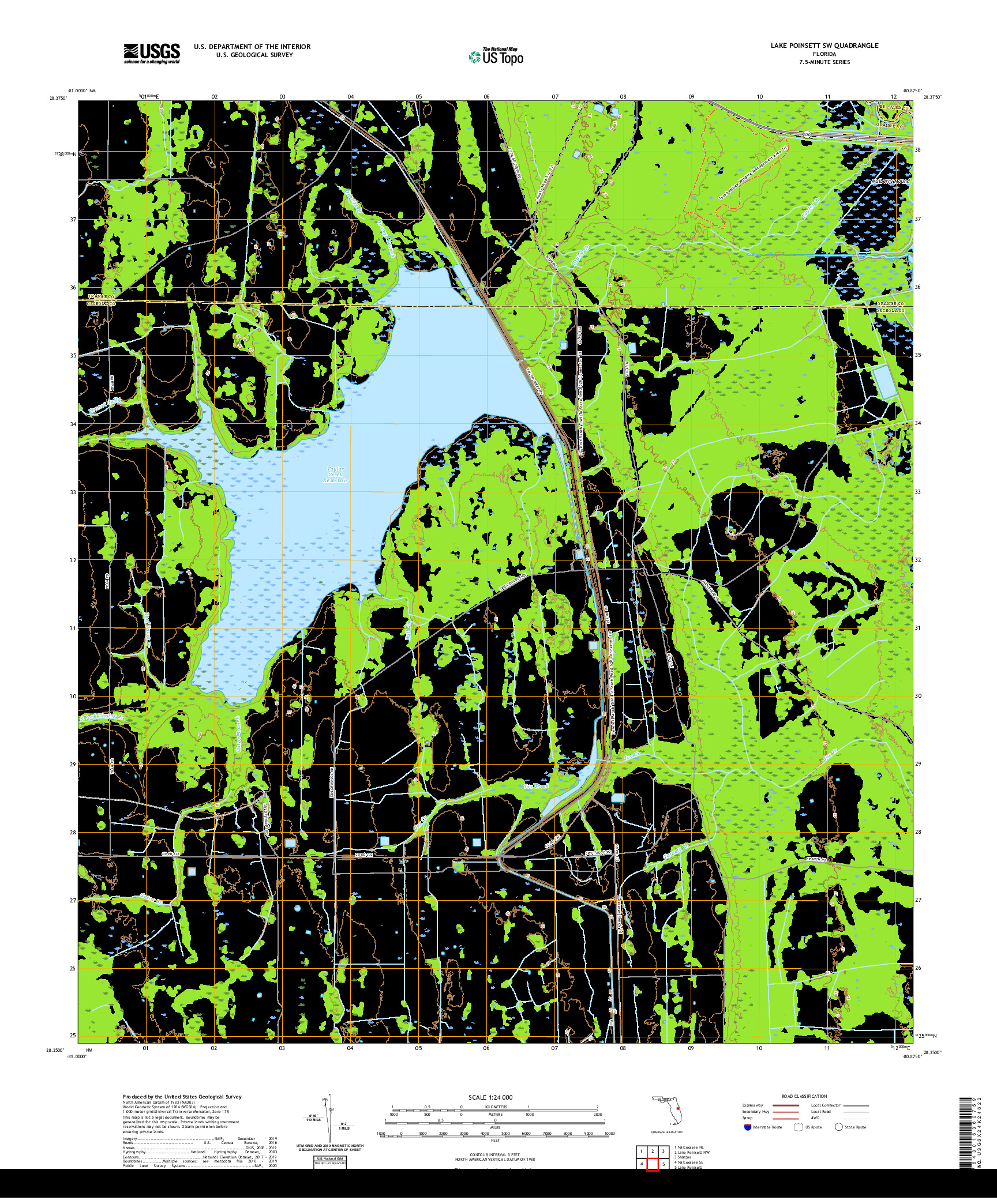 USGS US TOPO 7.5-MINUTE MAP FOR LAKE POINSETT SW, FL 2021