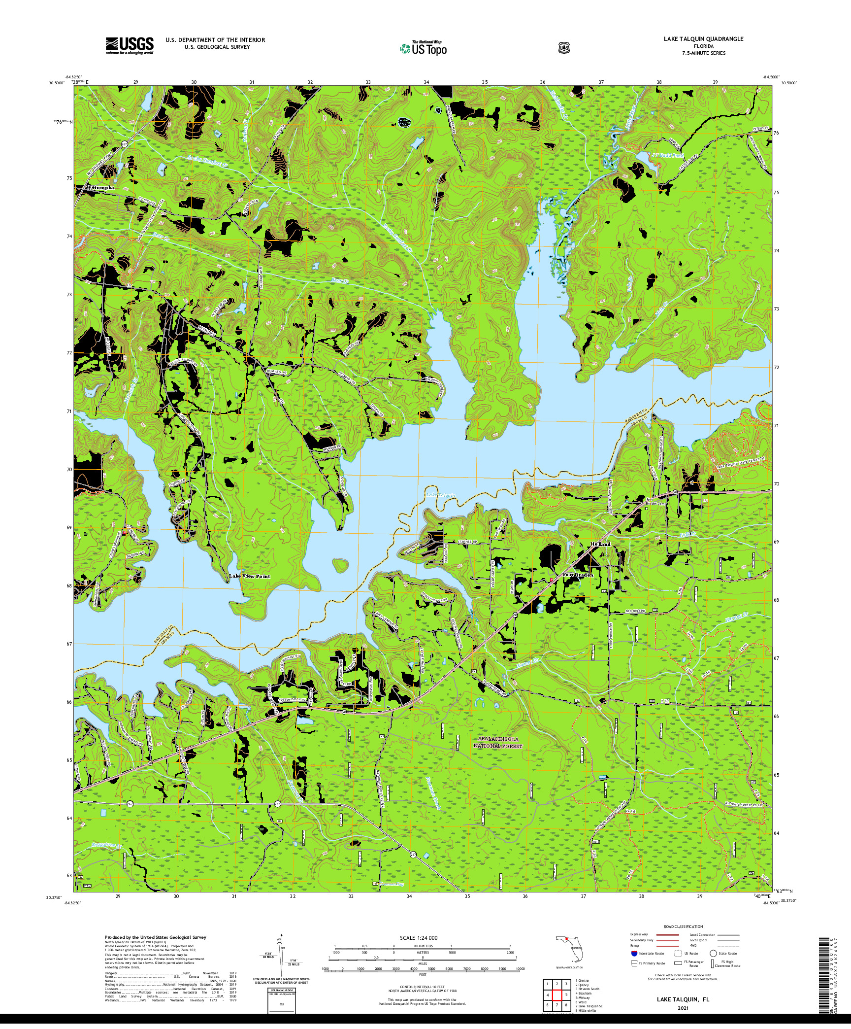 USGS US TOPO 7.5-MINUTE MAP FOR LAKE TALQUIN, FL 2021