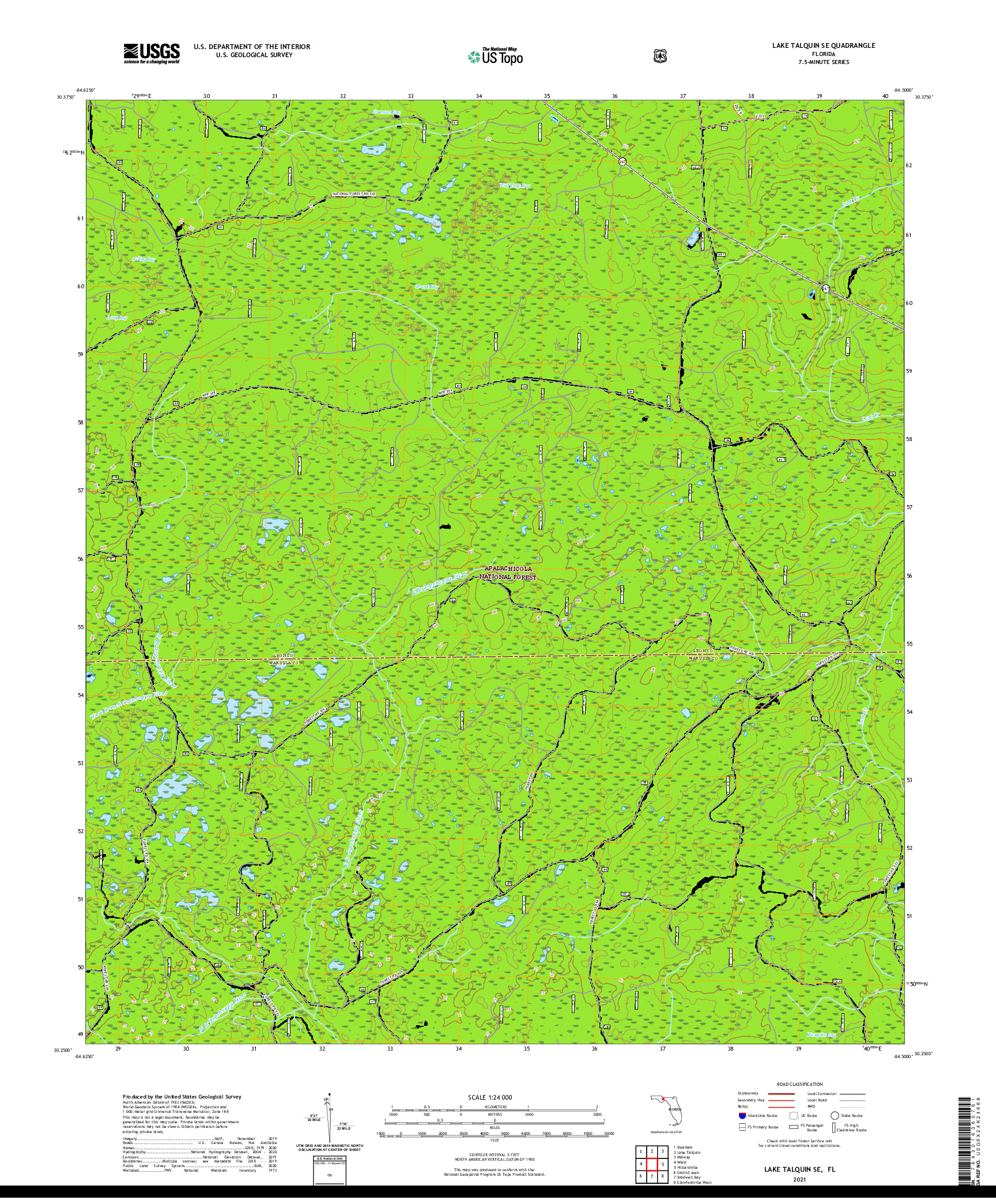 USGS US TOPO 7.5-MINUTE MAP FOR LAKE TALQUIN SE, FL 2021