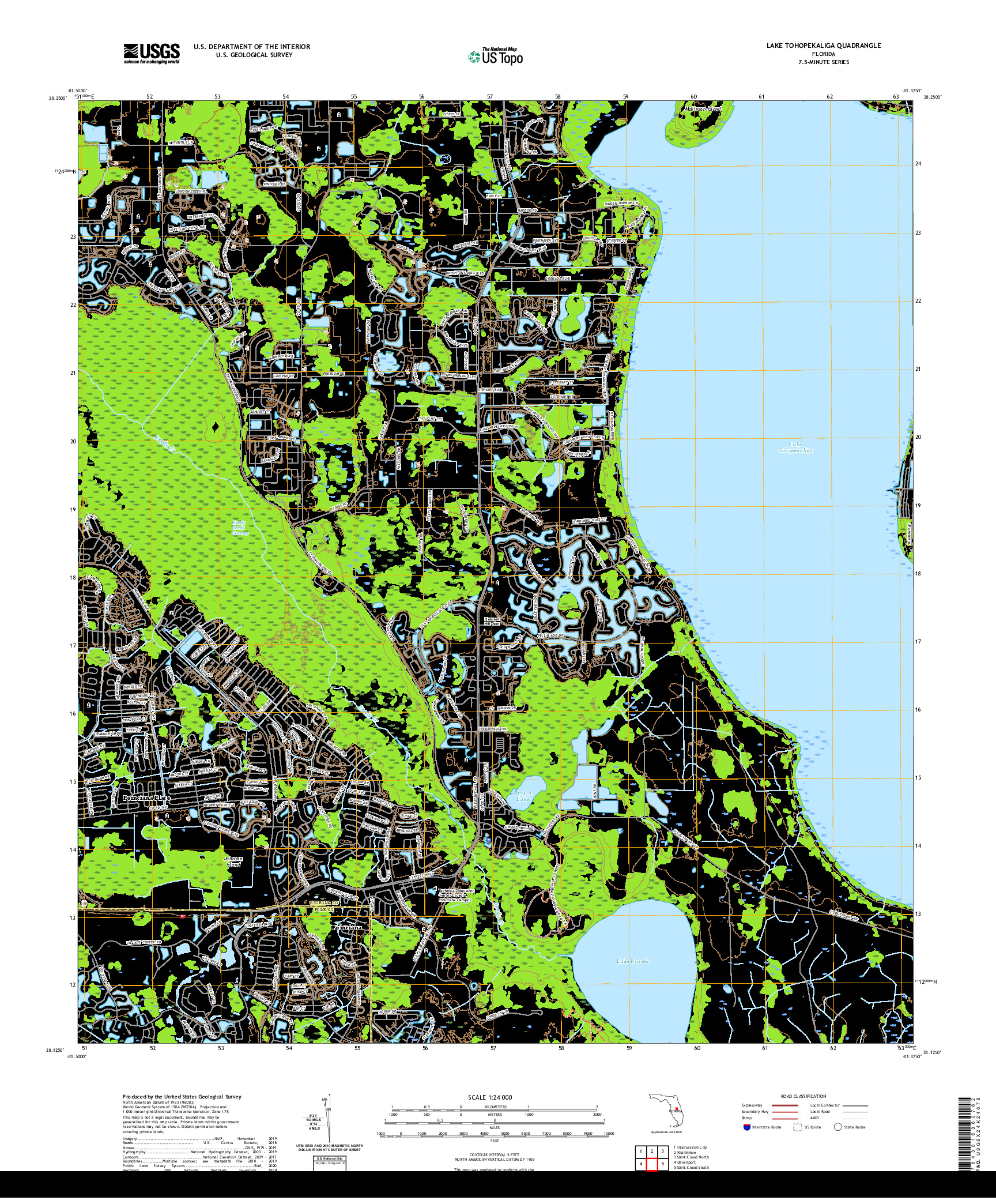 USGS US TOPO 7.5-MINUTE MAP FOR LAKE TOHOPEKALIGA, FL 2021
