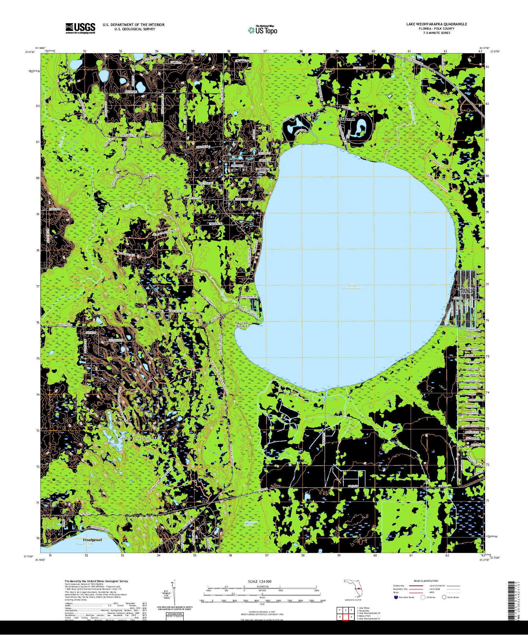 USGS US TOPO 7.5-MINUTE MAP FOR LAKE WEOHYAKAPKA, FL 2021