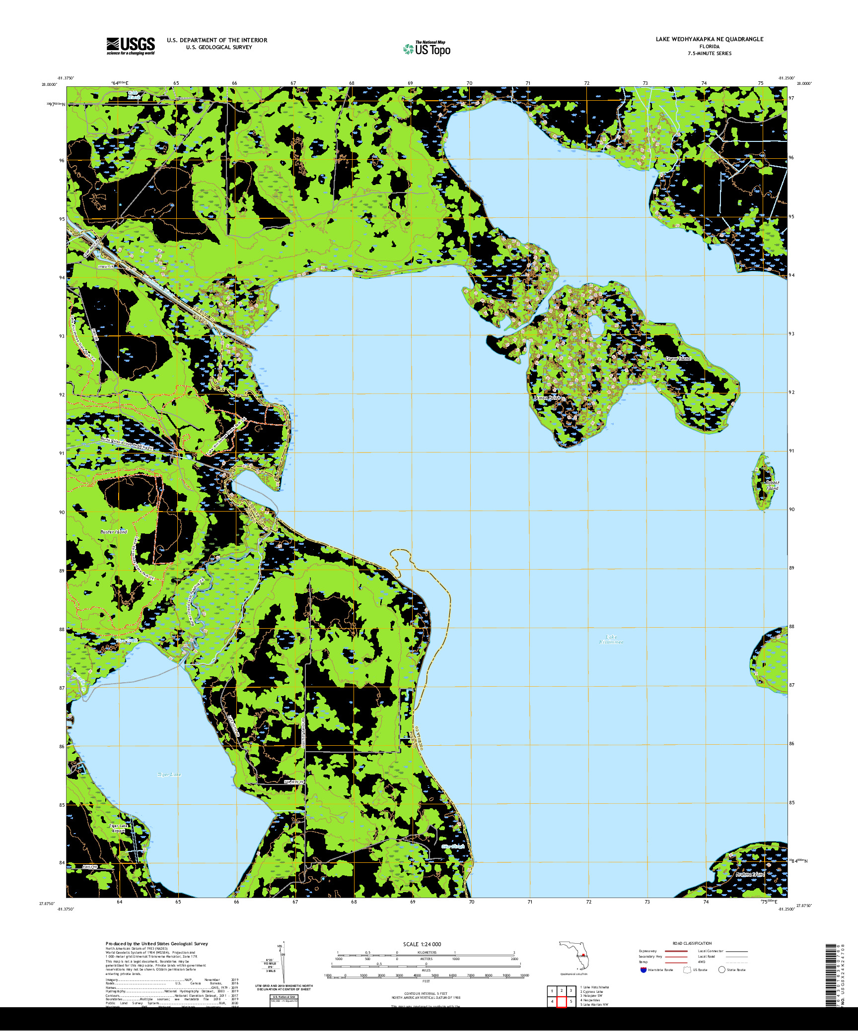 USGS US TOPO 7.5-MINUTE MAP FOR LAKE WEOHYAKAPKA NE, FL 2021