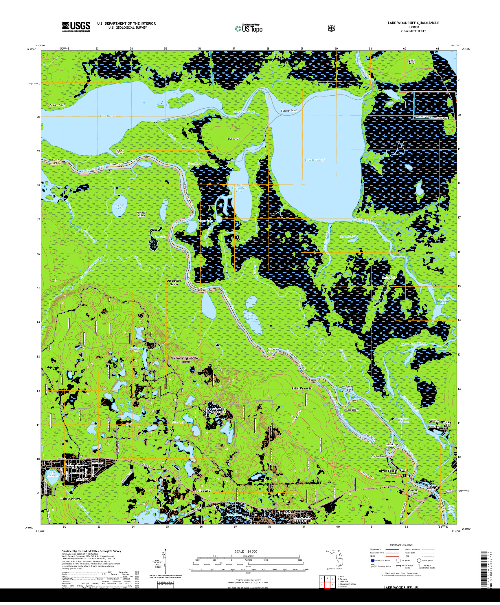 USGS US TOPO 7.5-MINUTE MAP FOR LAKE WOODRUFF, FL 2021