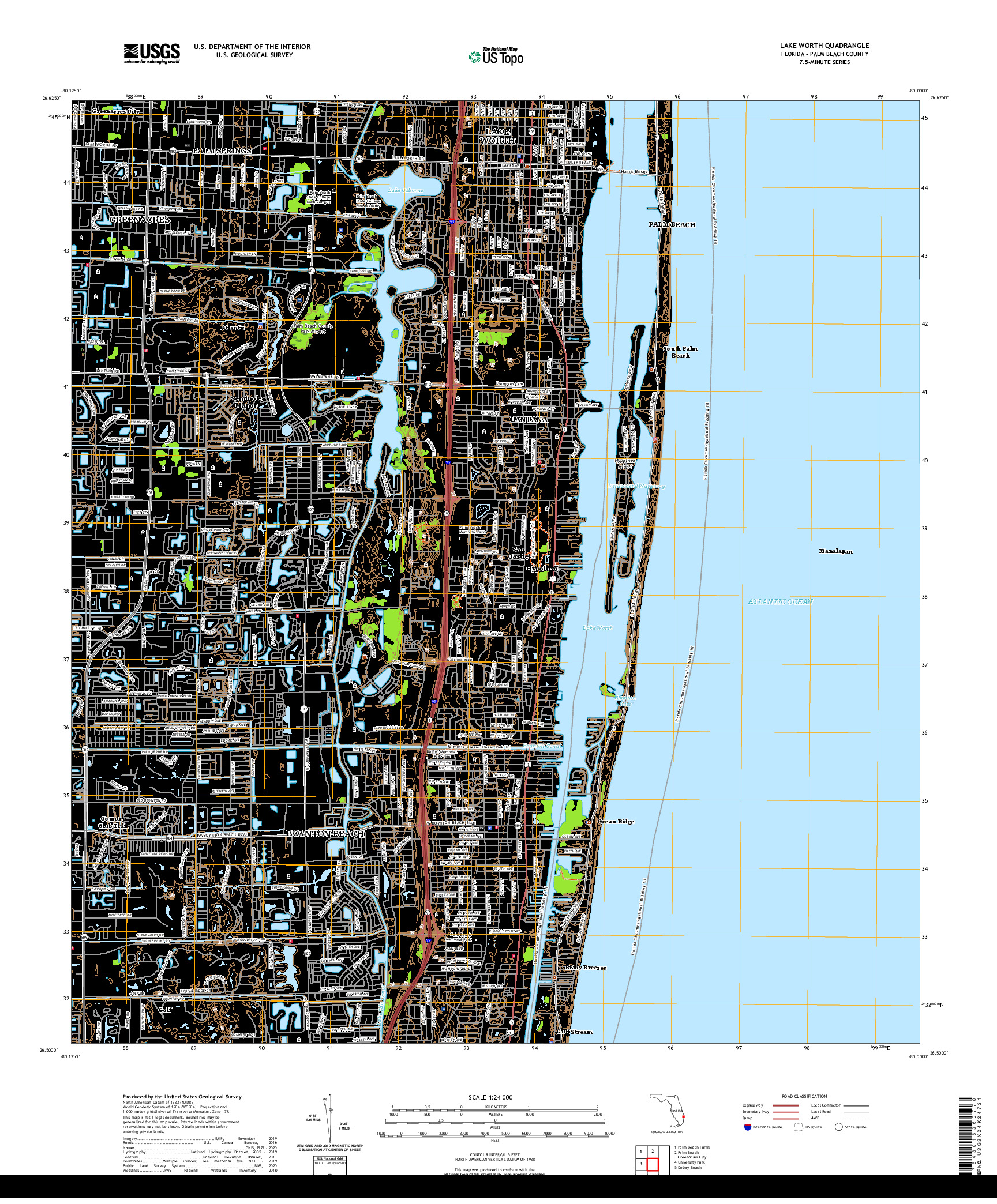 USGS US TOPO 7.5-MINUTE MAP FOR LAKE WORTH, FL 2021