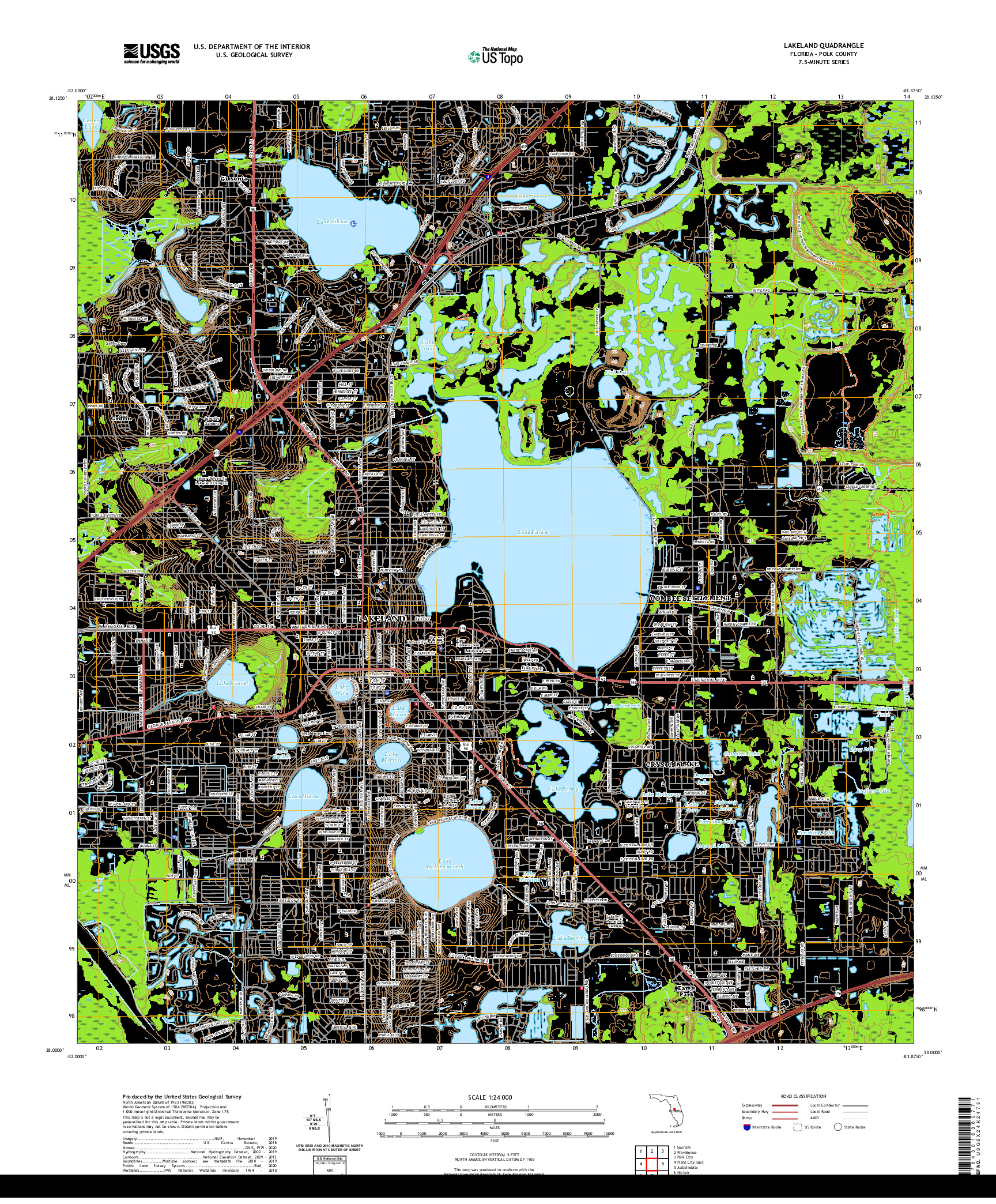 USGS US TOPO 7.5-MINUTE MAP FOR LAKELAND, FL 2021