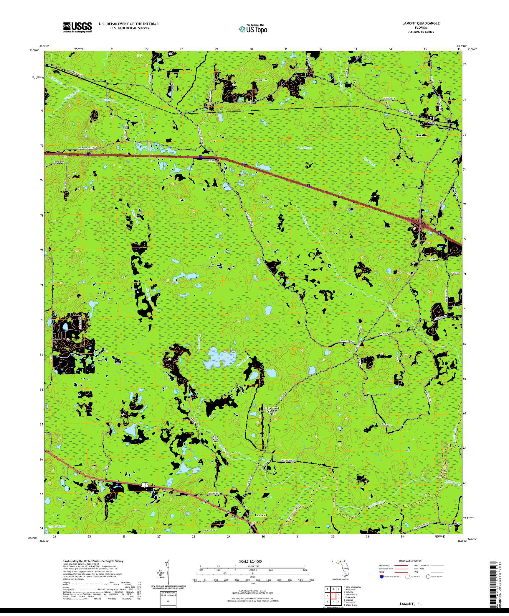 USGS US TOPO 7.5-MINUTE MAP FOR LAMONT, FL 2021