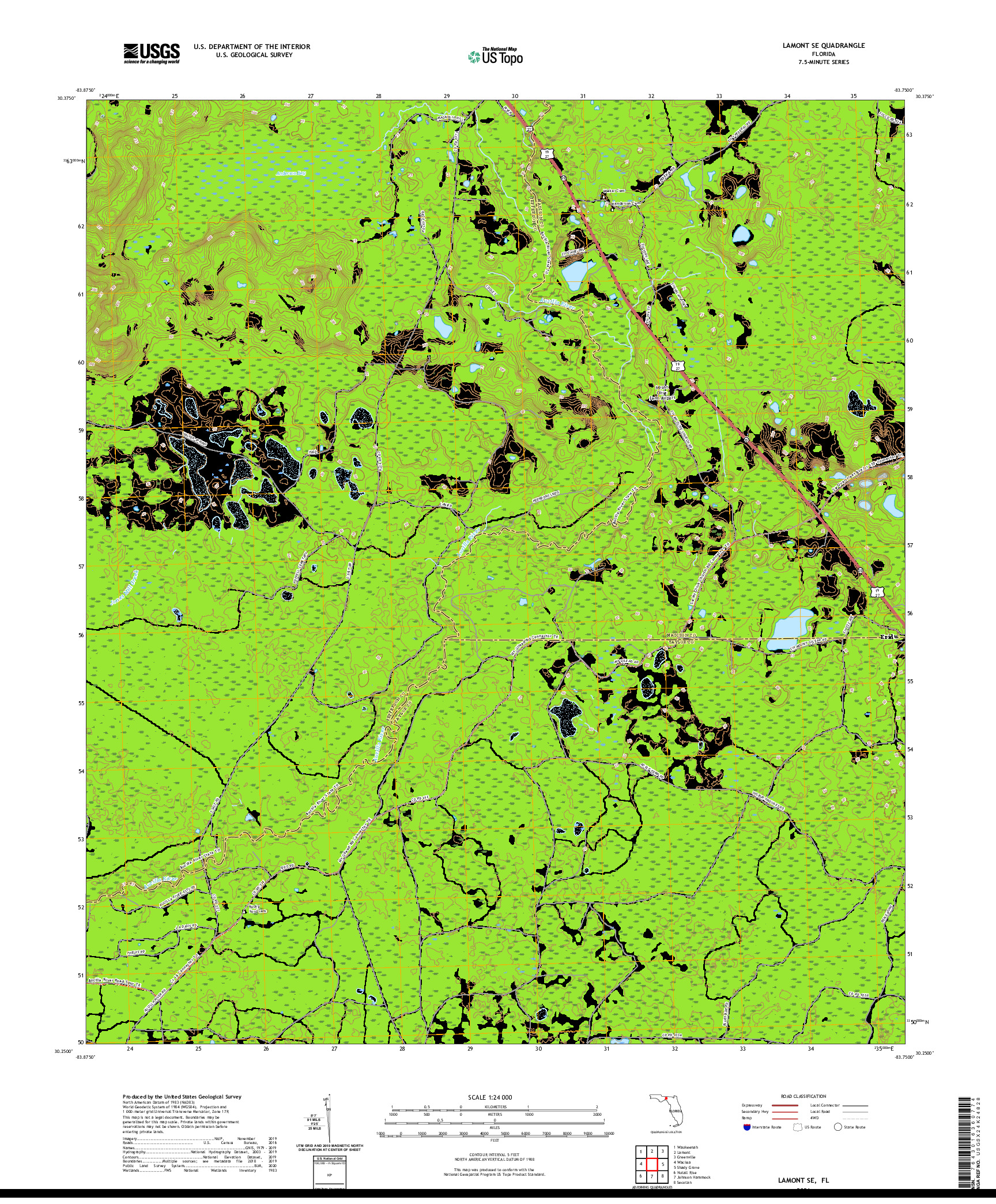 USGS US TOPO 7.5-MINUTE MAP FOR LAMONT SE, FL 2021