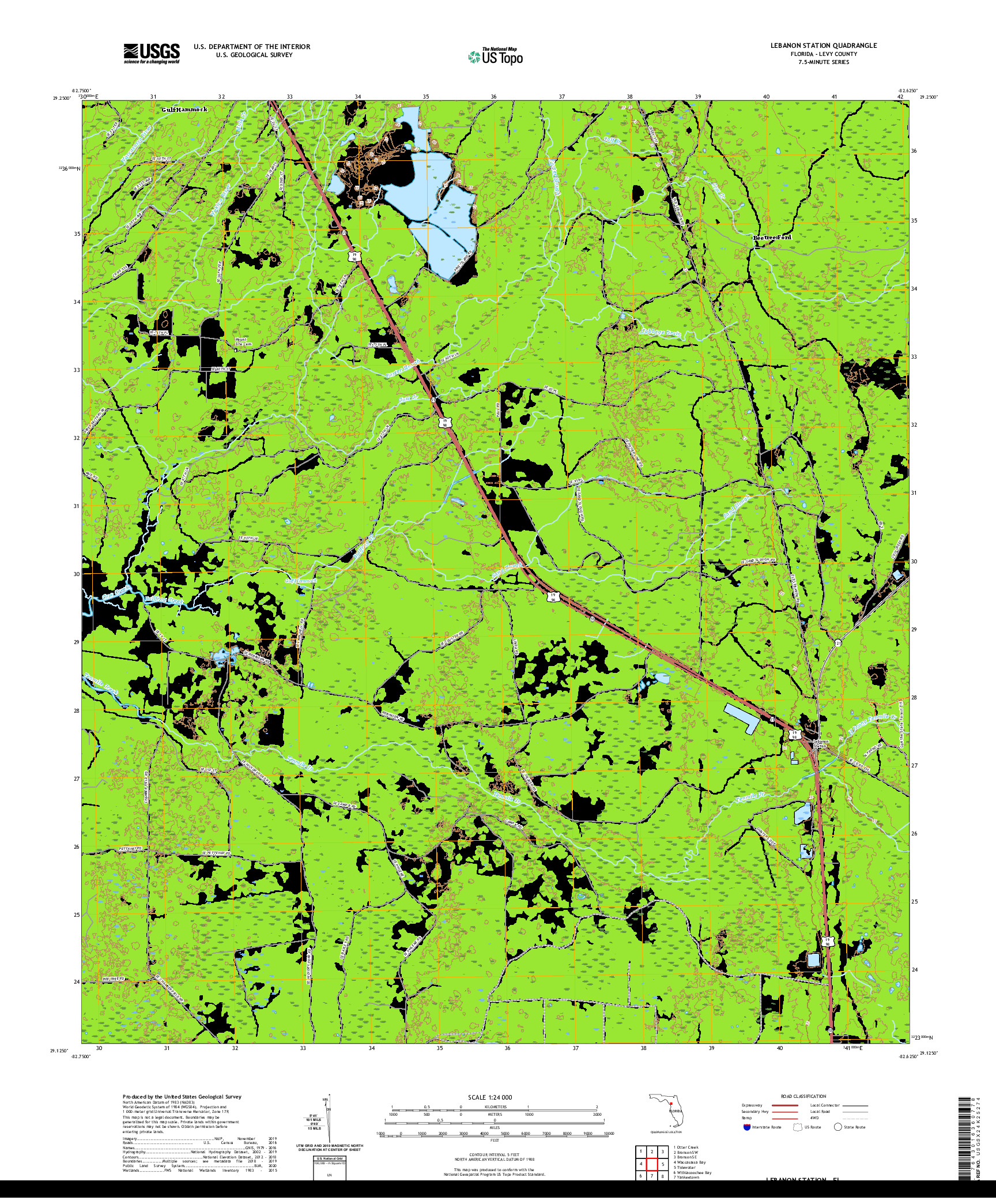 USGS US TOPO 7.5-MINUTE MAP FOR LEBANON STATION, FL 2021