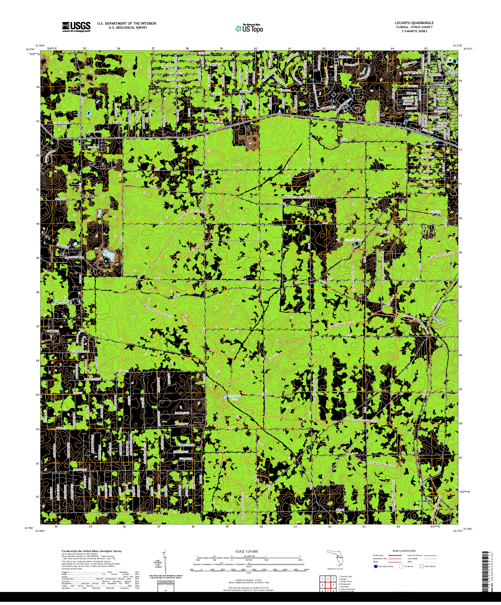 USGS US TOPO 7.5-MINUTE MAP FOR LECANTO, FL 2021