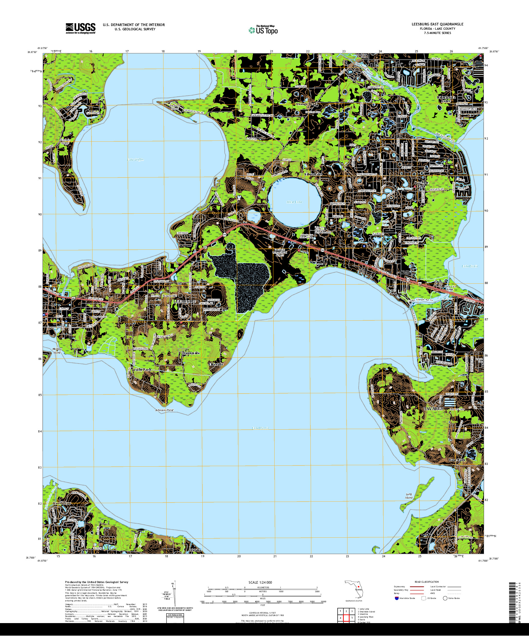 USGS US TOPO 7.5-MINUTE MAP FOR LEESBURG EAST, FL 2021