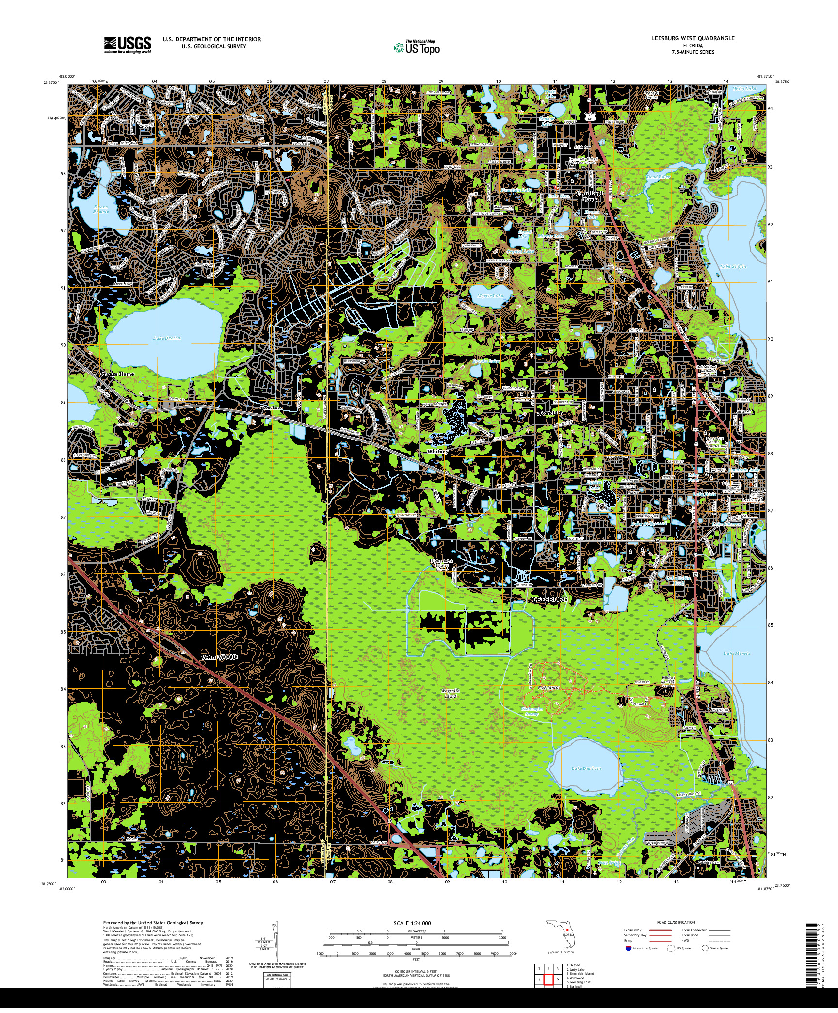 USGS US TOPO 7.5-MINUTE MAP FOR LEESBURG WEST, FL 2021