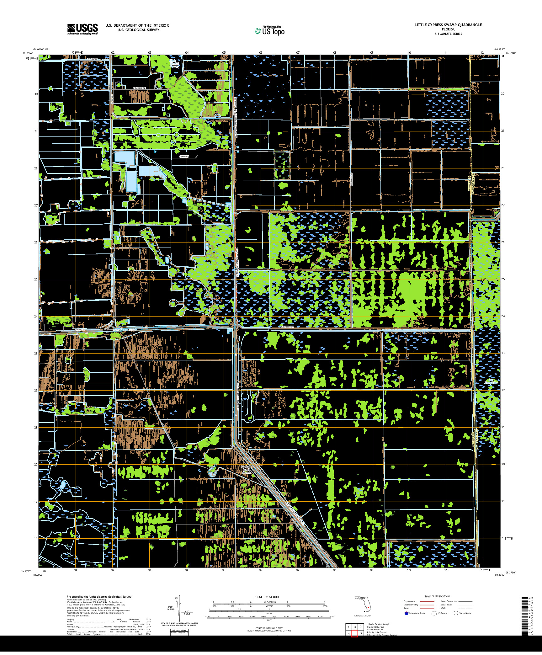 USGS US TOPO 7.5-MINUTE MAP FOR LITTLE CYPRESS SWAMP, FL 2021