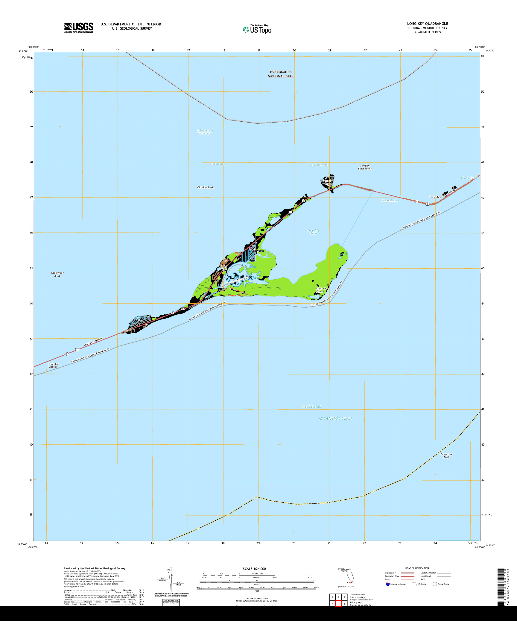 USGS US TOPO 7.5-MINUTE MAP FOR LONG KEY, FL 2021