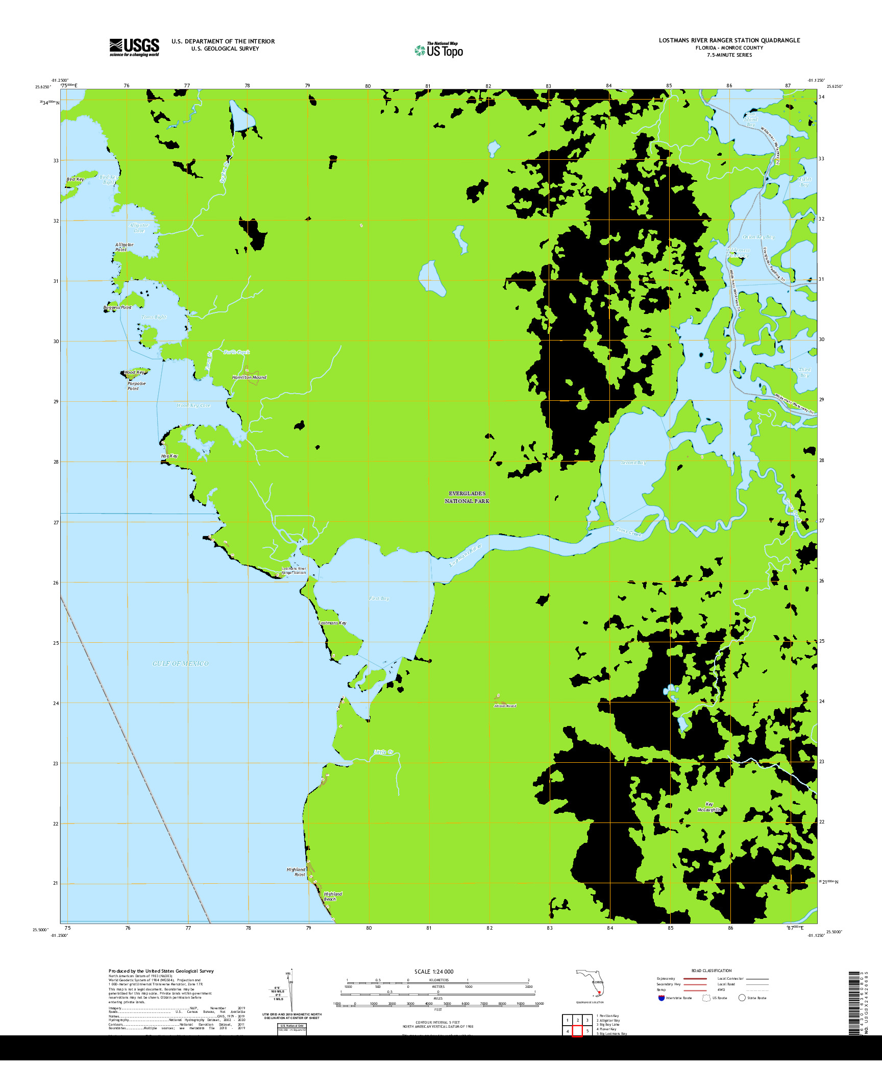 USGS US TOPO 7.5-MINUTE MAP FOR LOSTMANS RIVER RANGER STATION, FL 2021