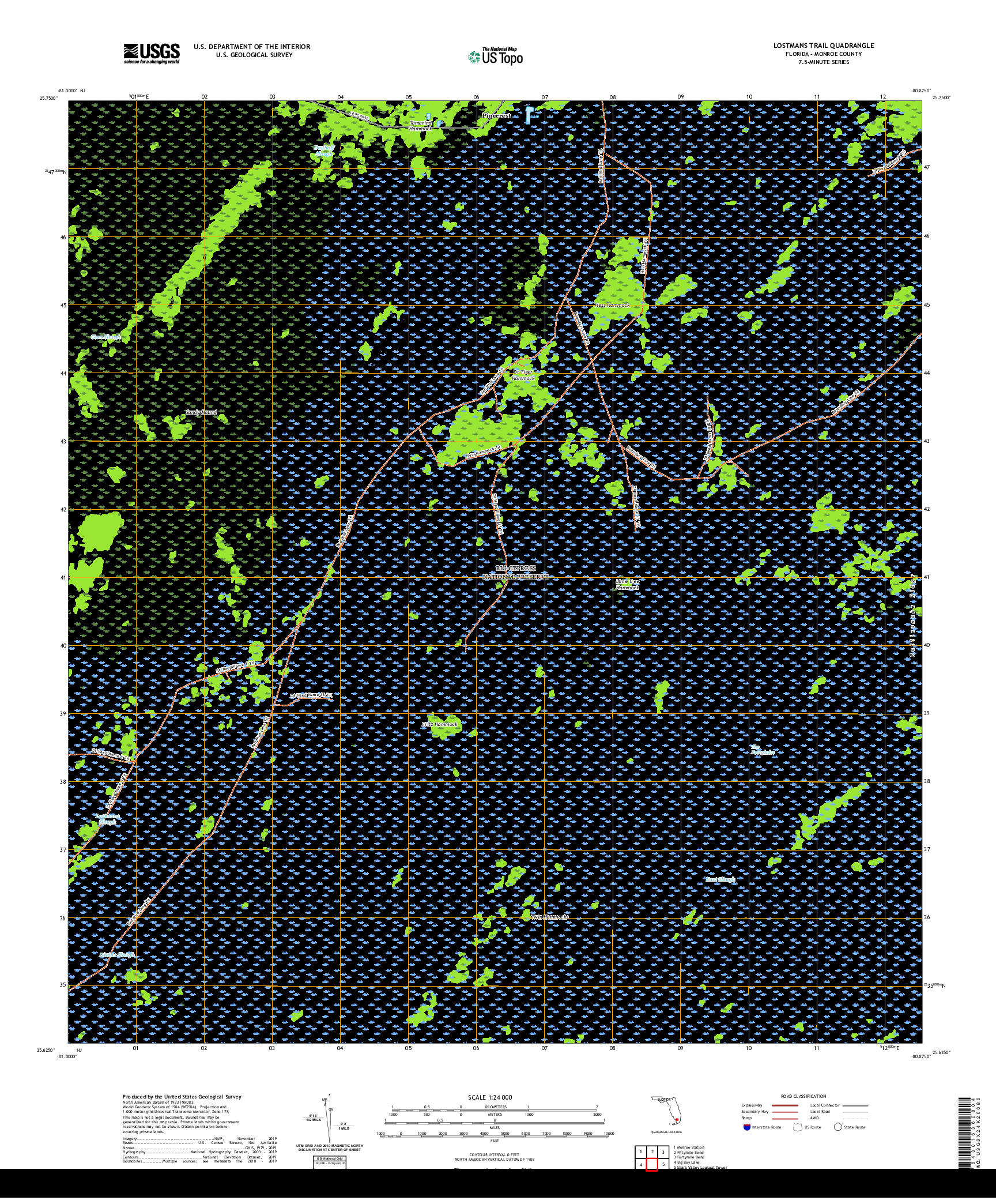 USGS US TOPO 7.5-MINUTE MAP FOR LOSTMANS TRAIL, FL 2021
