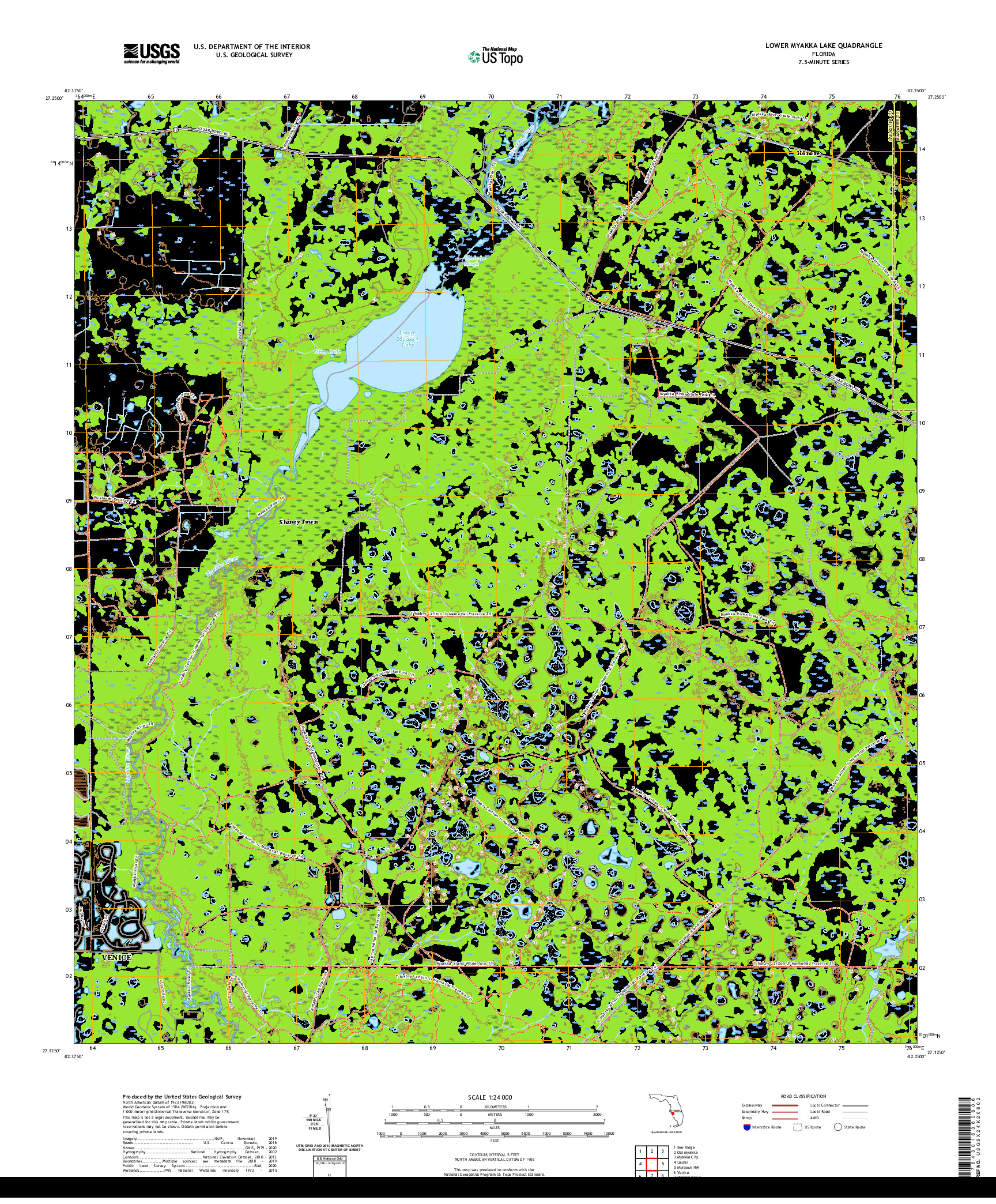 USGS US TOPO 7.5-MINUTE MAP FOR LOWER MYAKKA LAKE, FL 2021