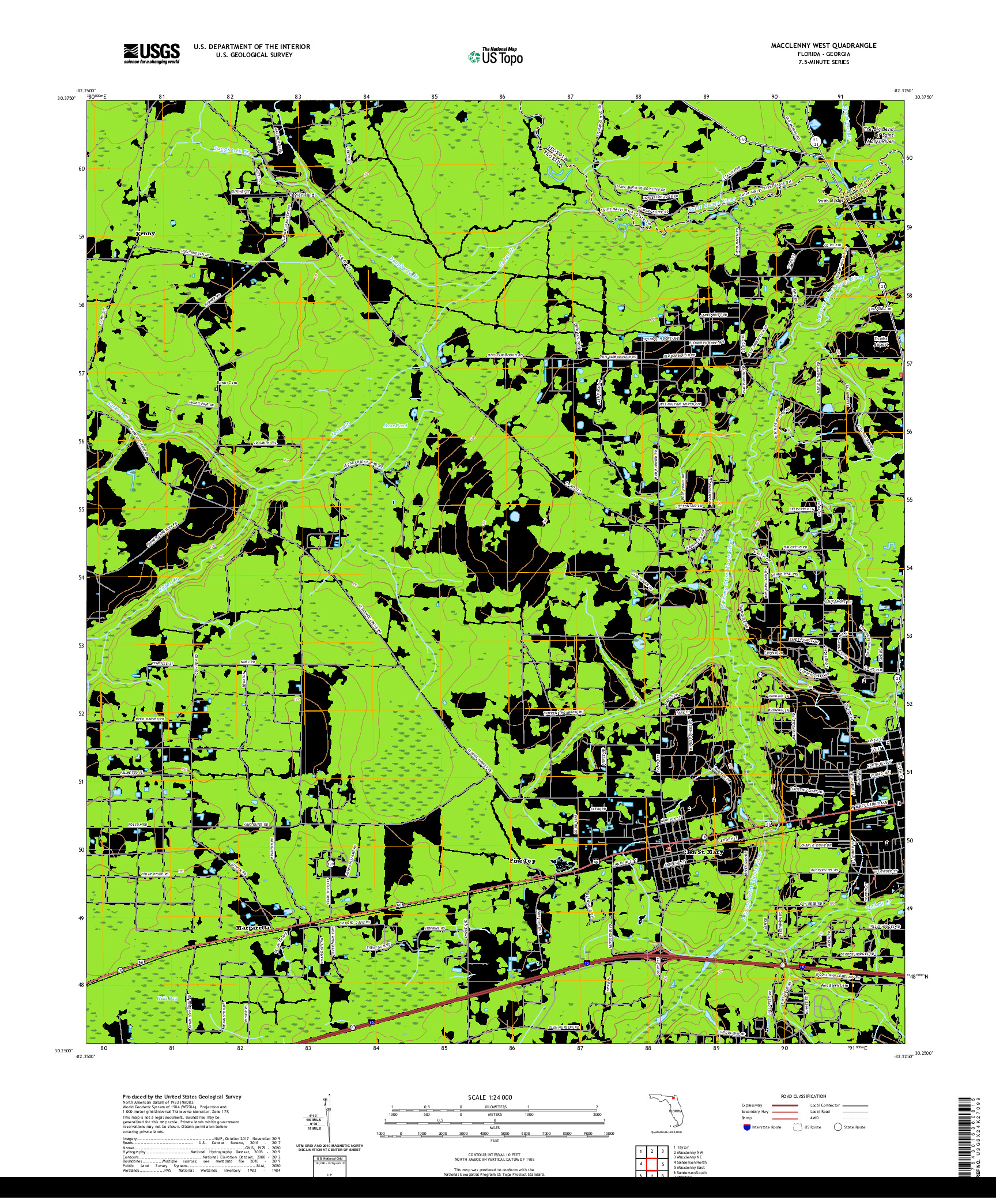 USGS US TOPO 7.5-MINUTE MAP FOR MACCLENNY WEST, FL,GA 2021