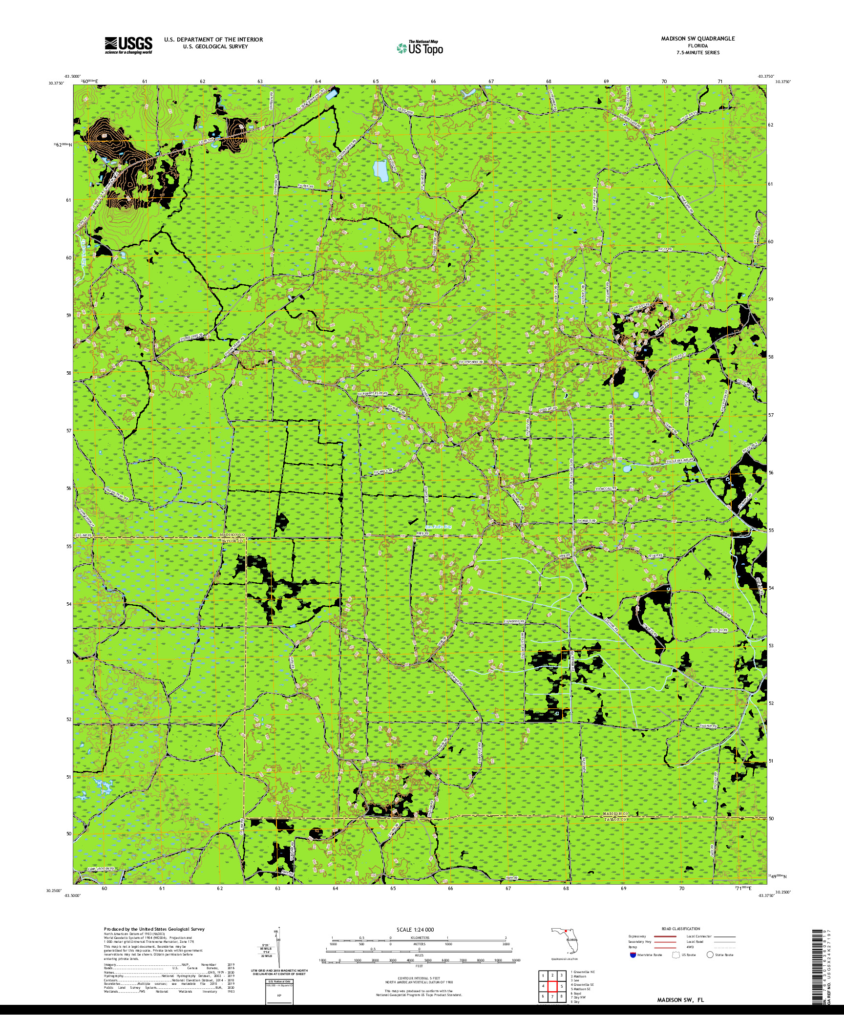 USGS US TOPO 7.5-MINUTE MAP FOR MADISON SW, FL 2021