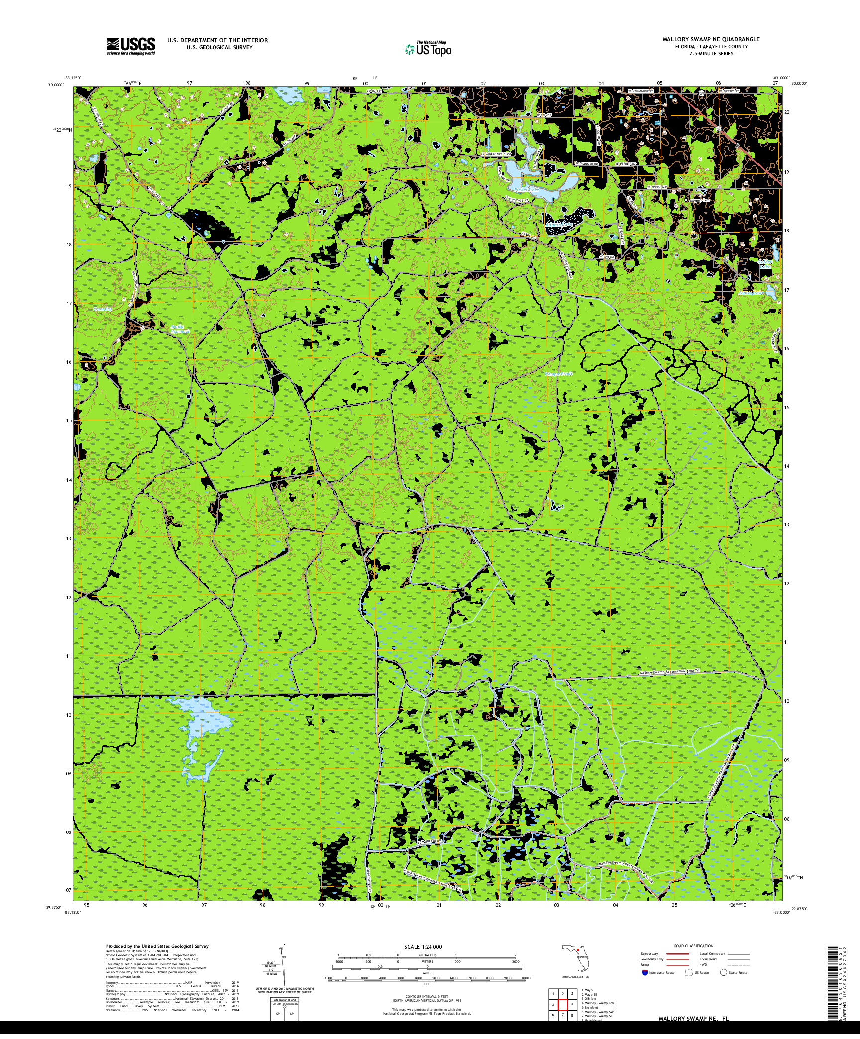 USGS US TOPO 7.5-MINUTE MAP FOR MALLORY SWAMP NE, FL 2021