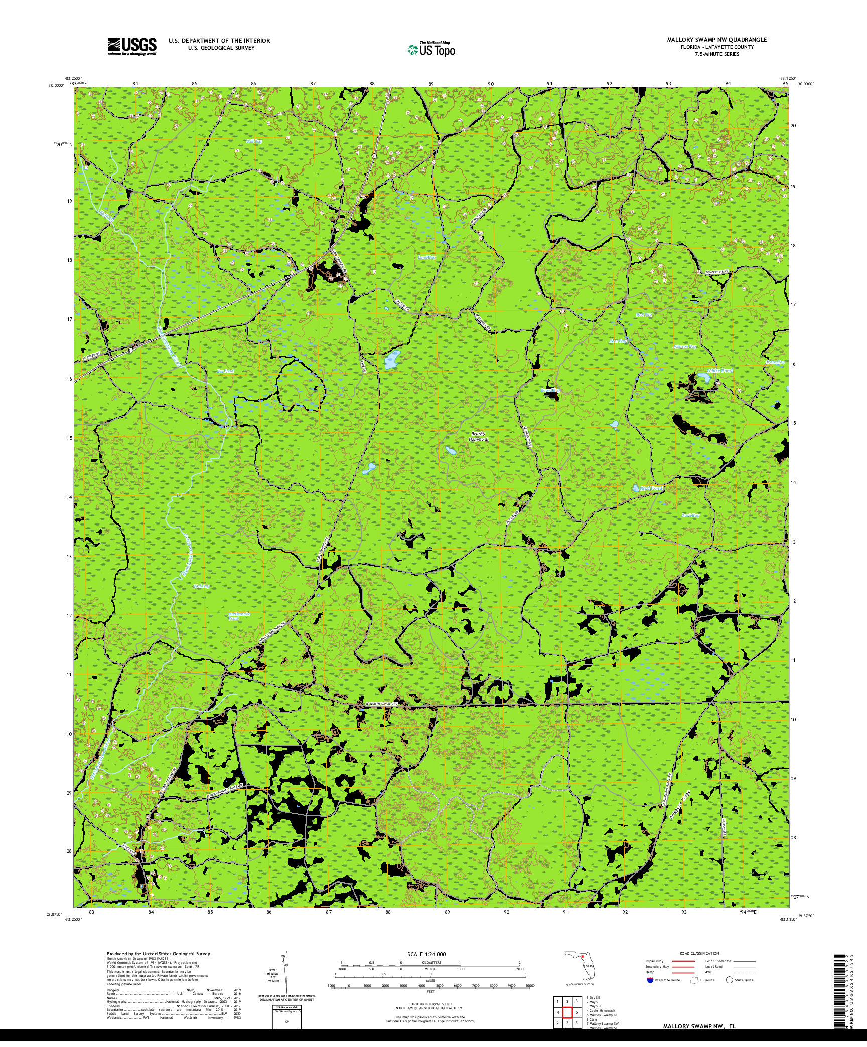 USGS US TOPO 7.5-MINUTE MAP FOR MALLORY SWAMP NW, FL 2021