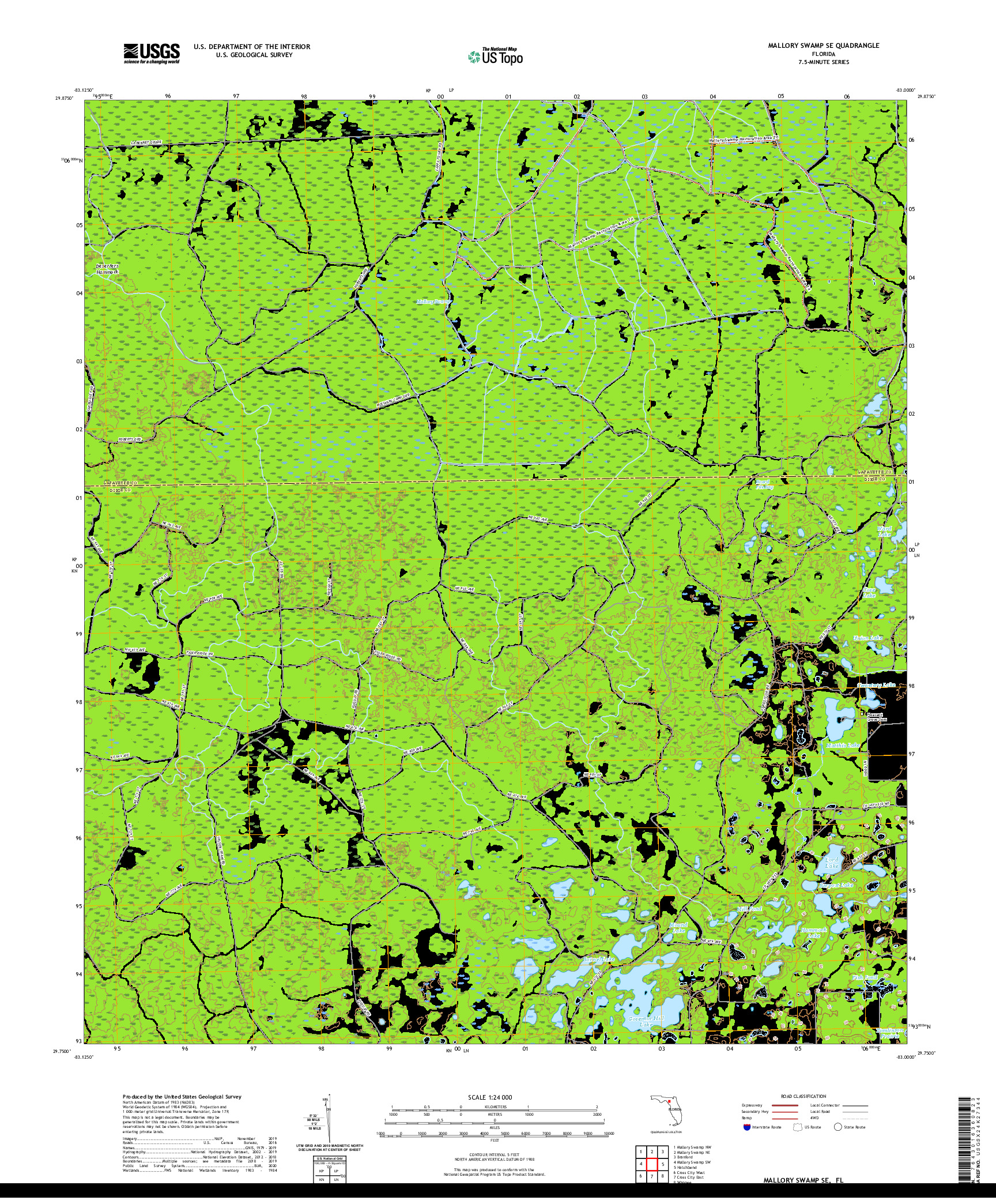 USGS US TOPO 7.5-MINUTE MAP FOR MALLORY SWAMP SE, FL 2021