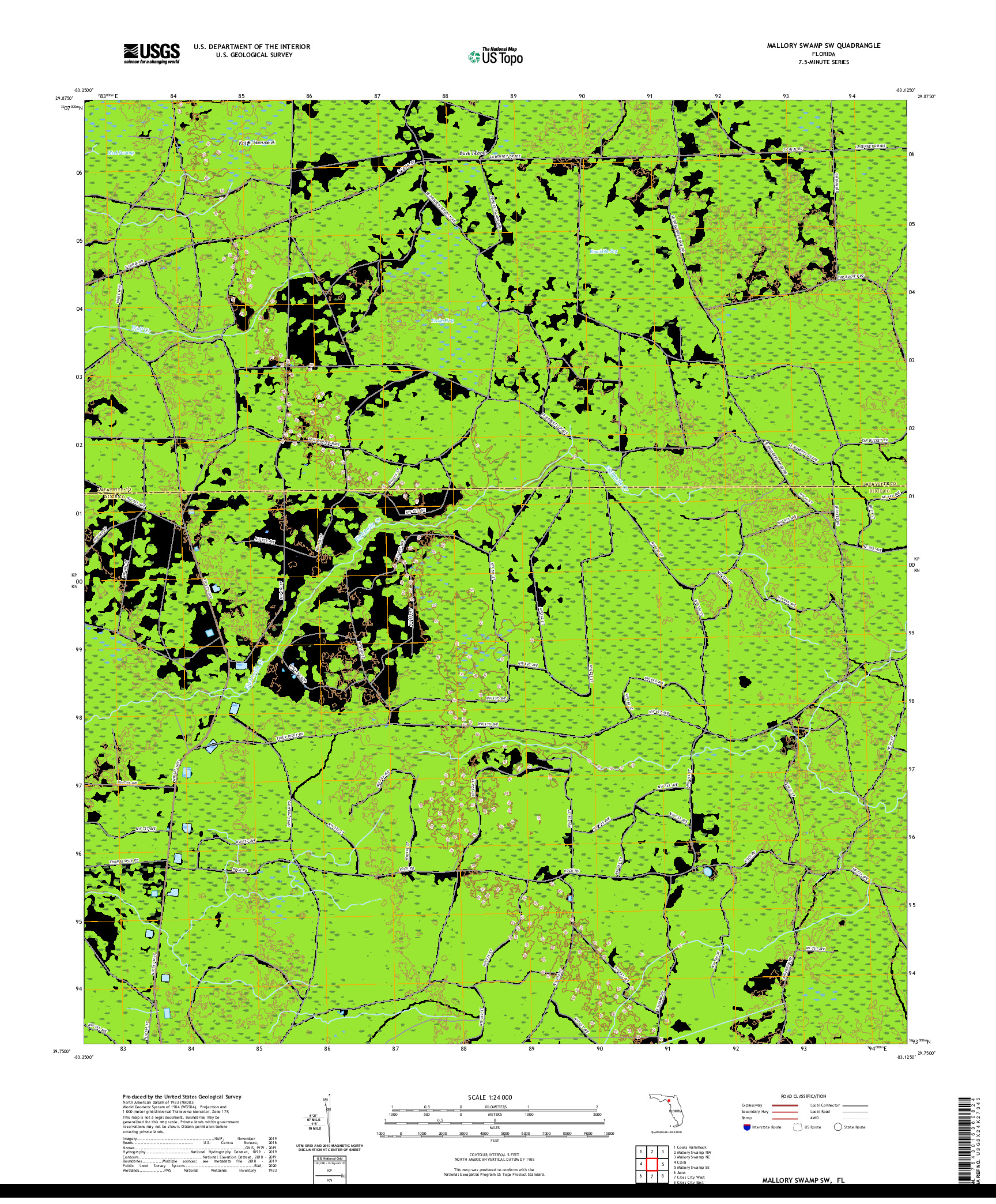 USGS US TOPO 7.5-MINUTE MAP FOR MALLORY SWAMP SW, FL 2021