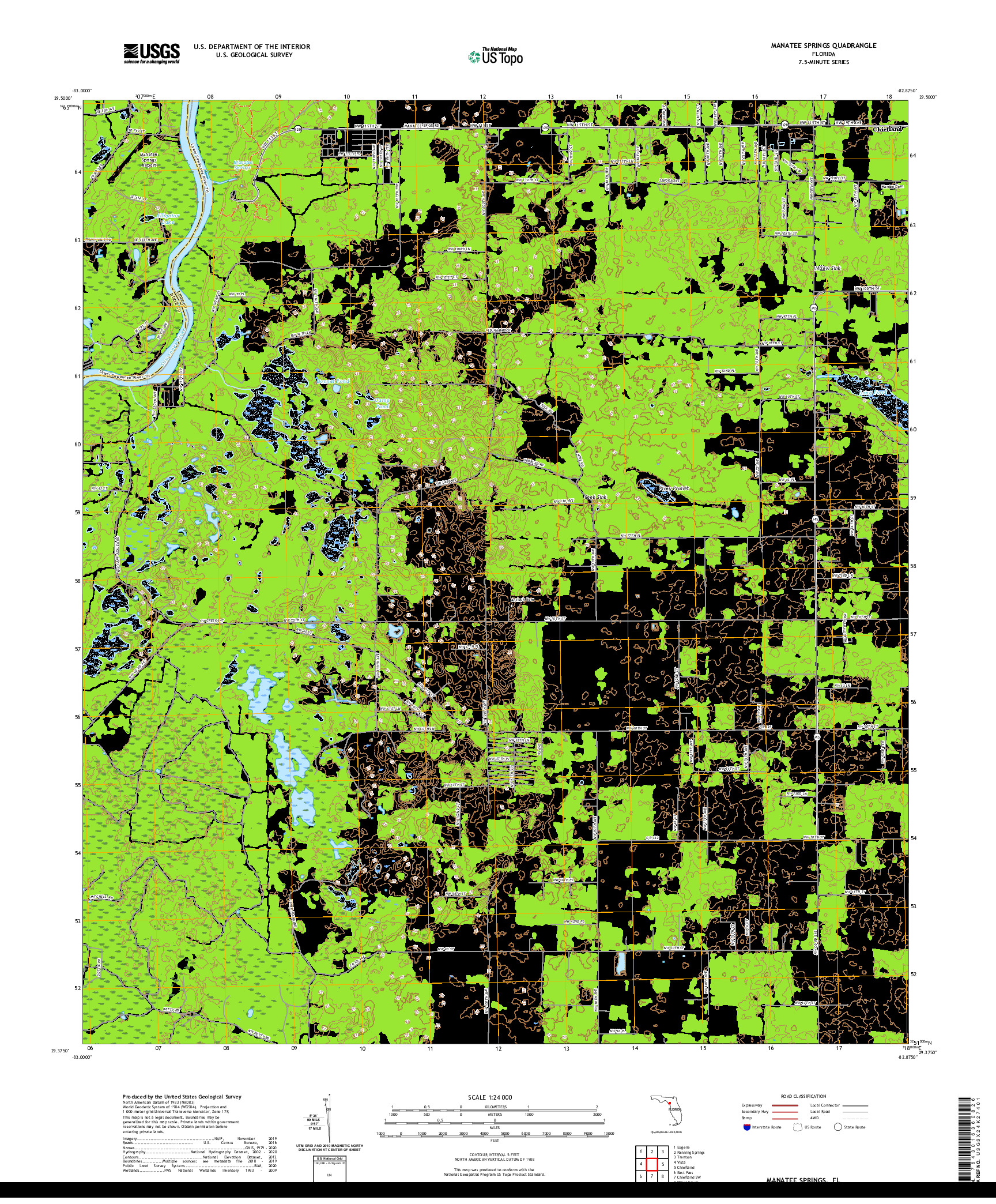 USGS US TOPO 7.5-MINUTE MAP FOR MANATEE SPRINGS, FL 2021