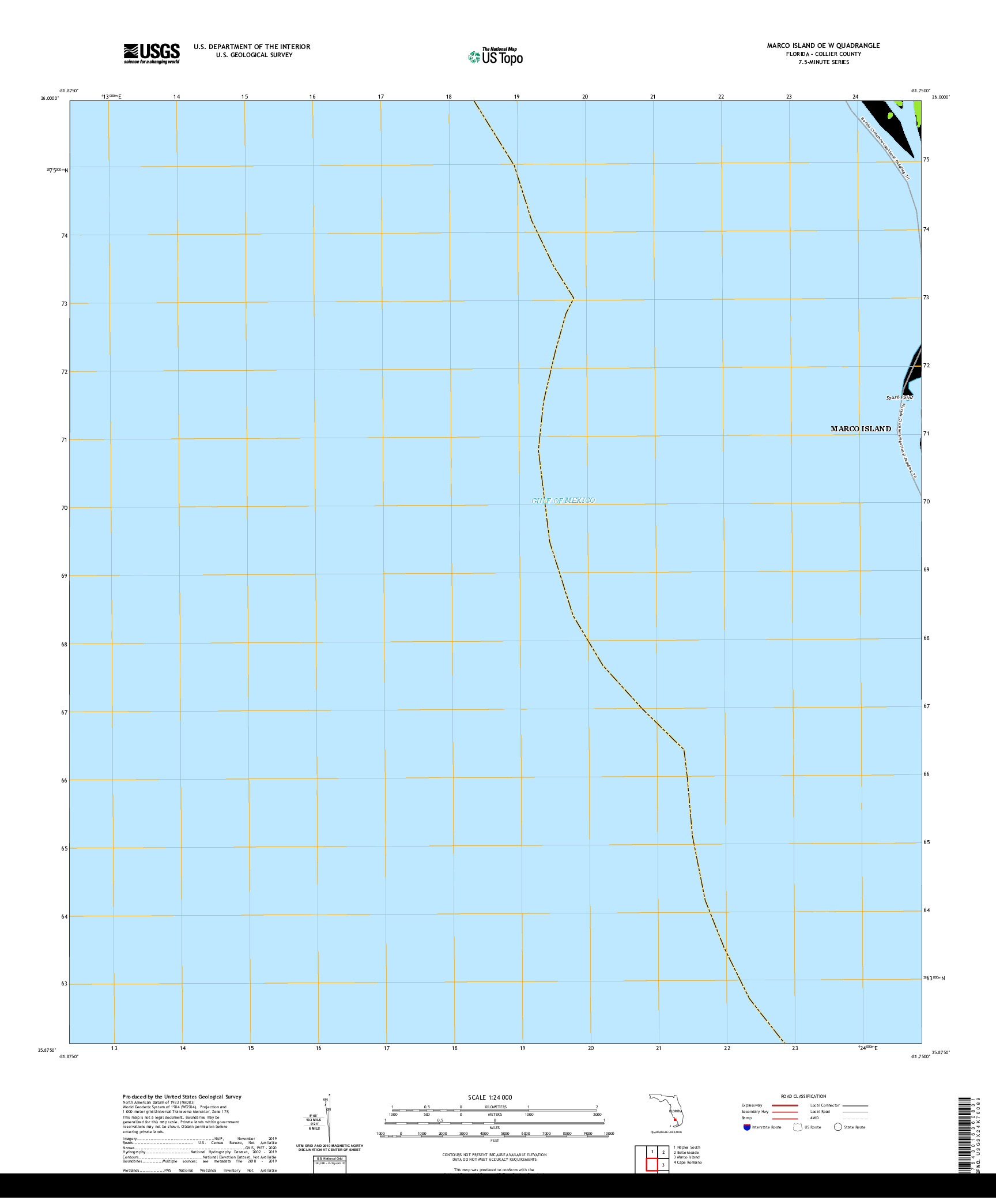 USGS US TOPO 7.5-MINUTE MAP FOR MARCO ISLAND OE W, FL 2021