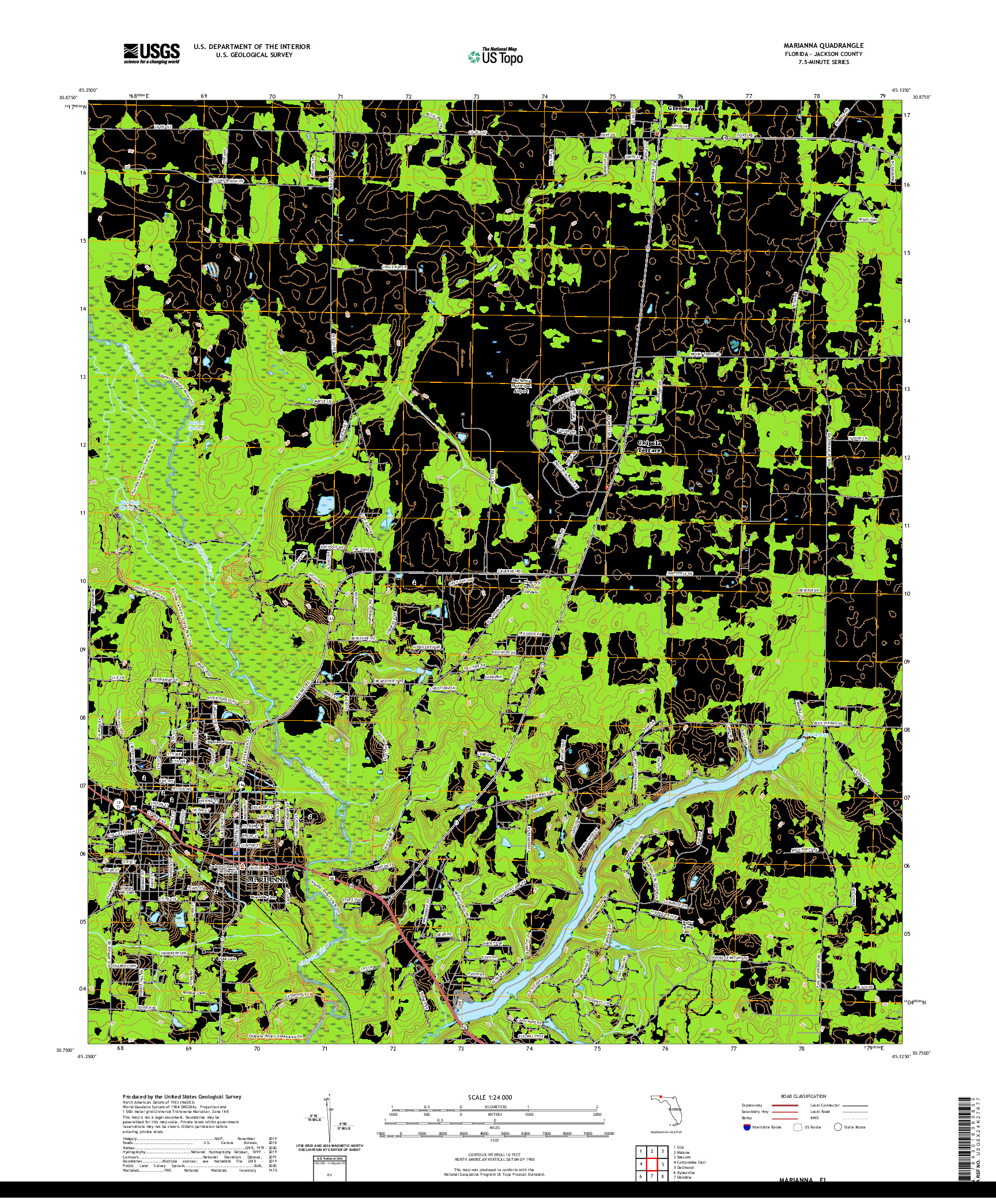 USGS US TOPO 7.5-MINUTE MAP FOR MARIANNA, FL 2021