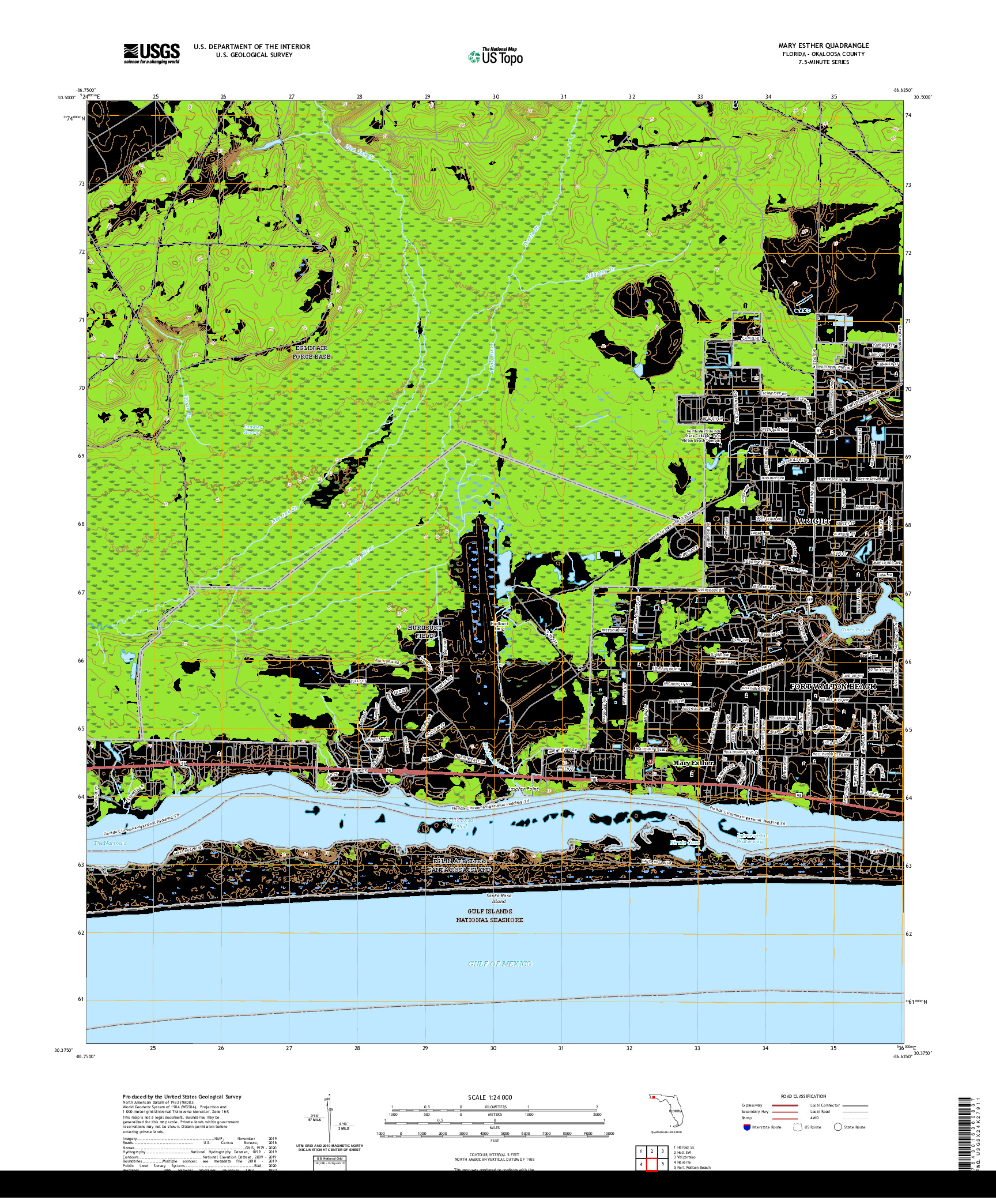 USGS US TOPO 7.5-MINUTE MAP FOR MARY ESTHER, FL 2021