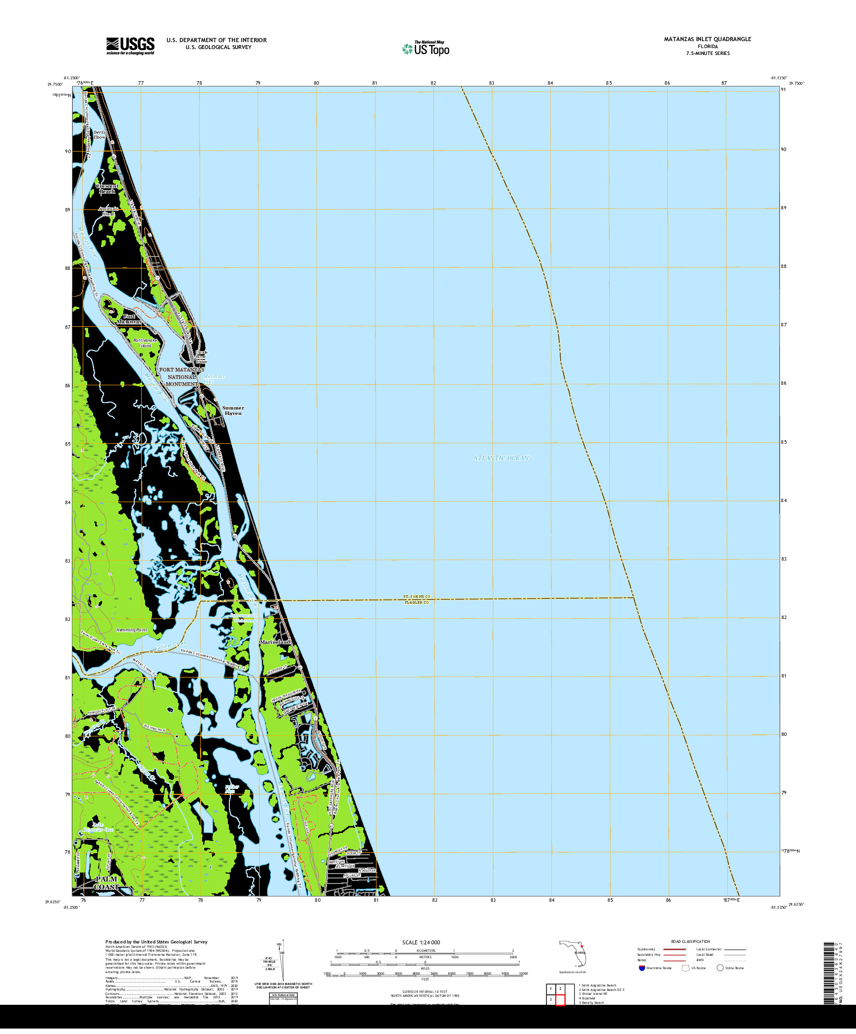 USGS US TOPO 7.5-MINUTE MAP FOR MATANZAS INLET, FL 2021