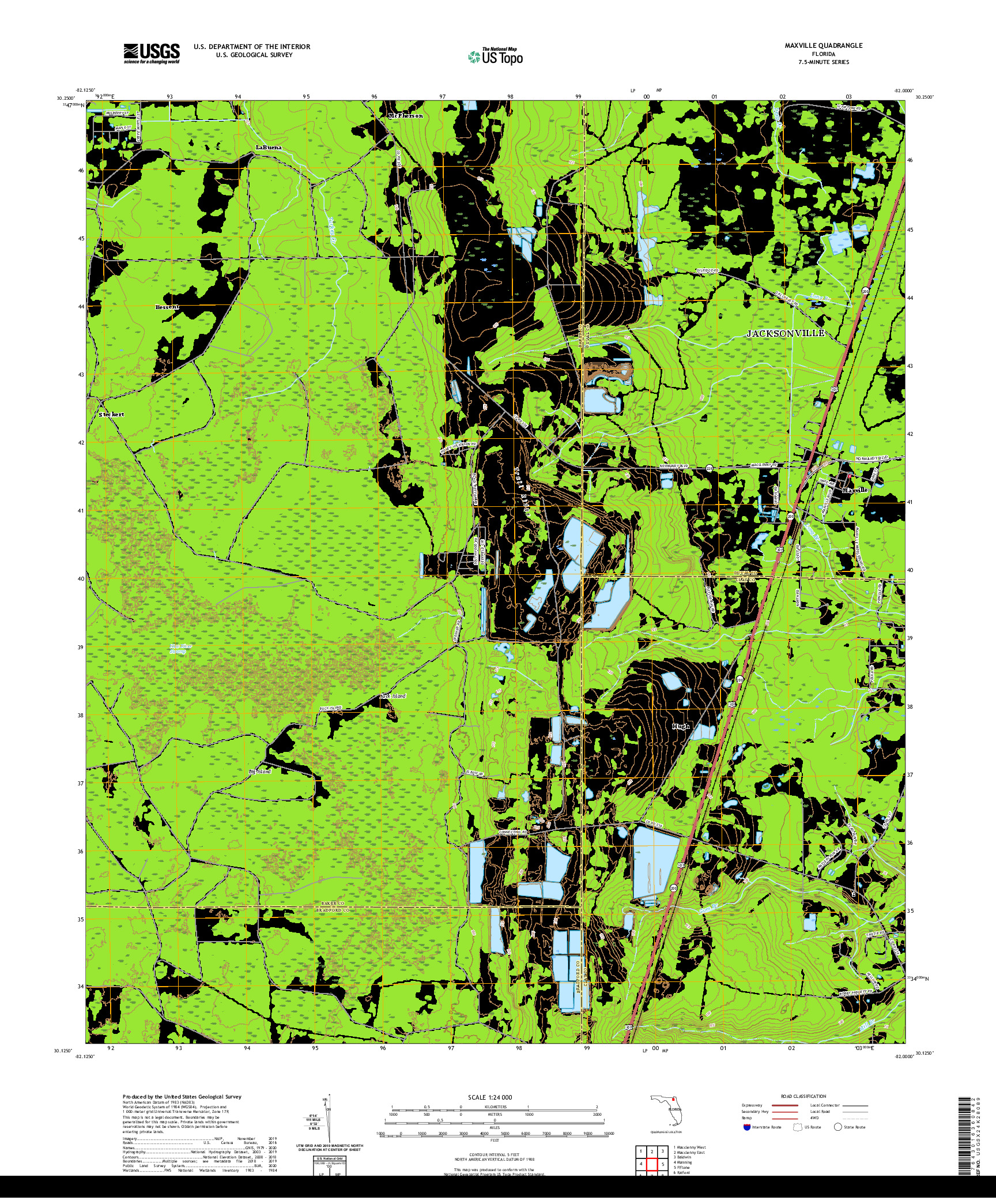 USGS US TOPO 7.5-MINUTE MAP FOR MAXVILLE, FL 2021