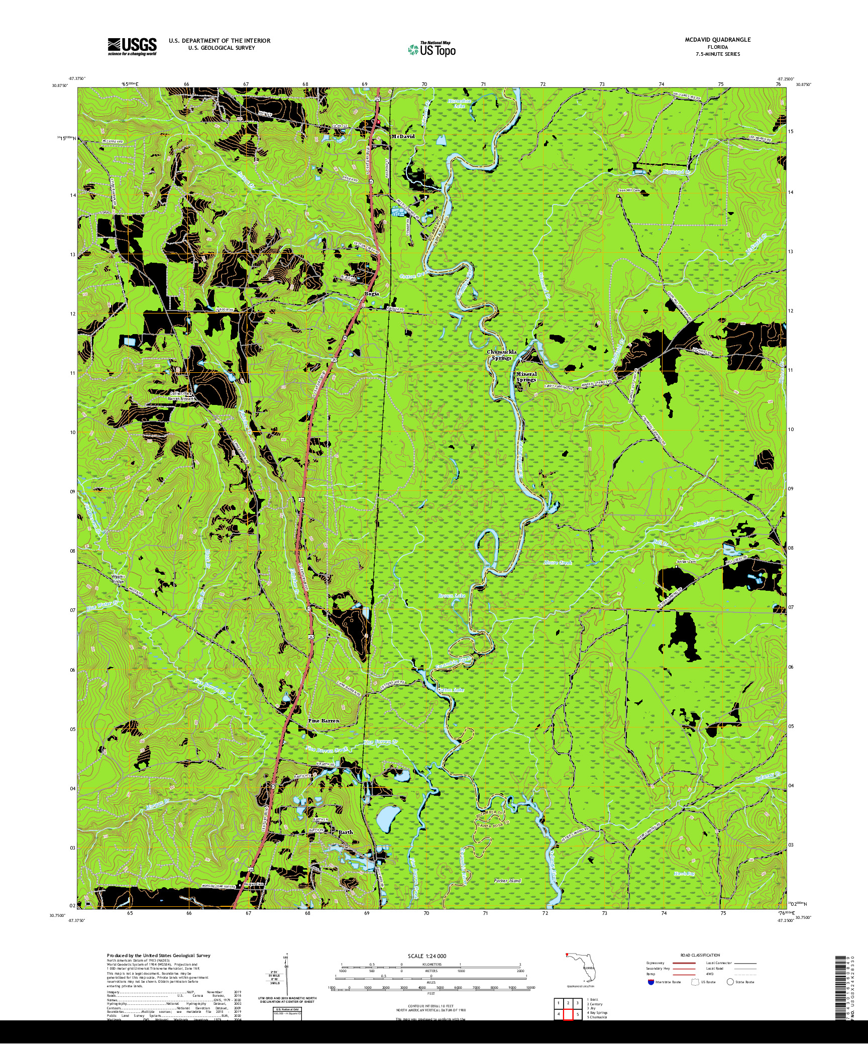USGS US TOPO 7.5-MINUTE MAP FOR MCDAVID, FL 2021