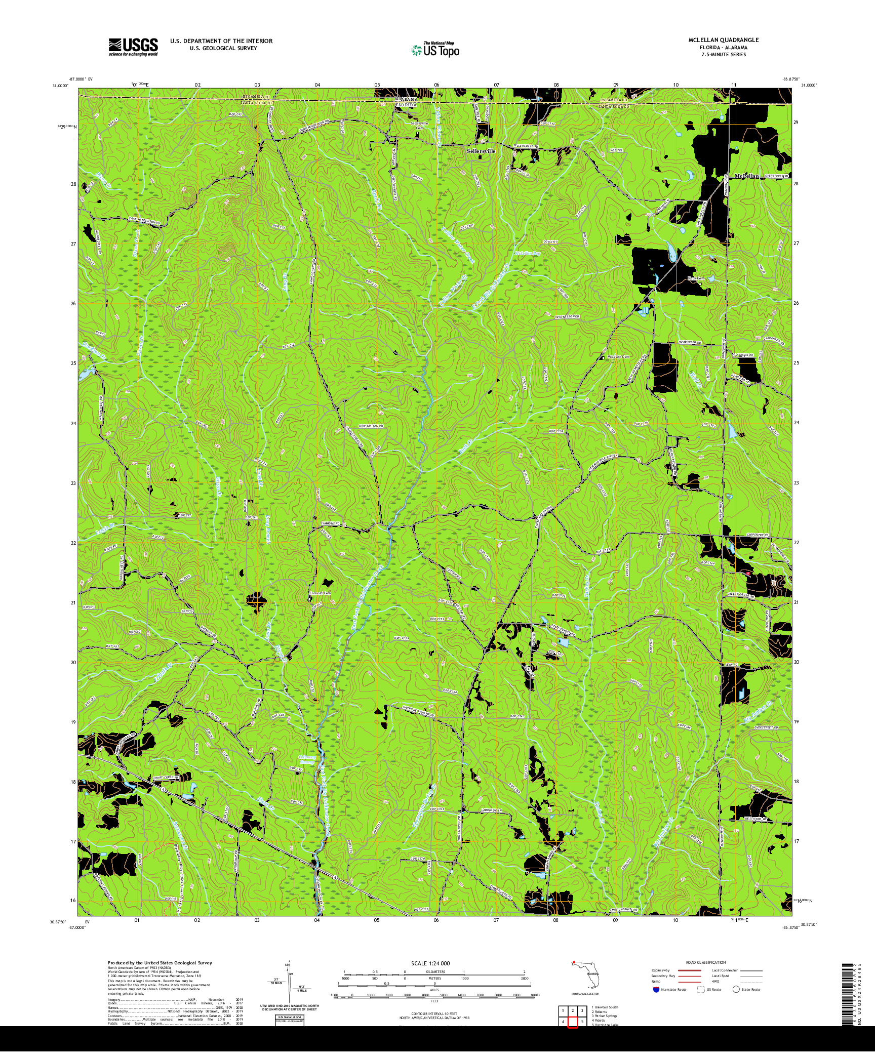 USGS US TOPO 7.5-MINUTE MAP FOR MCLELLAN, FL,AL 2021