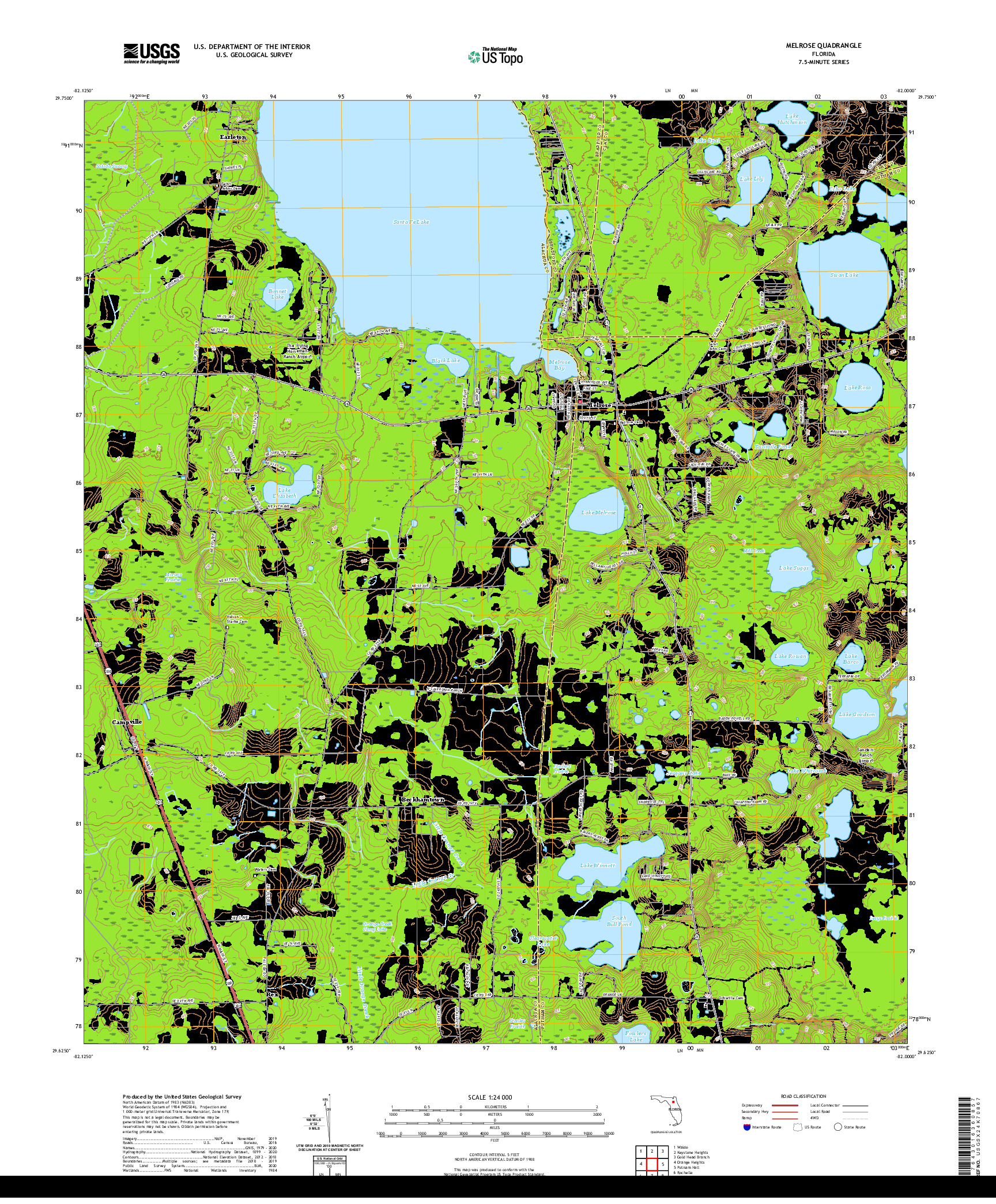 USGS US TOPO 7.5-MINUTE MAP FOR MELROSE, FL 2021