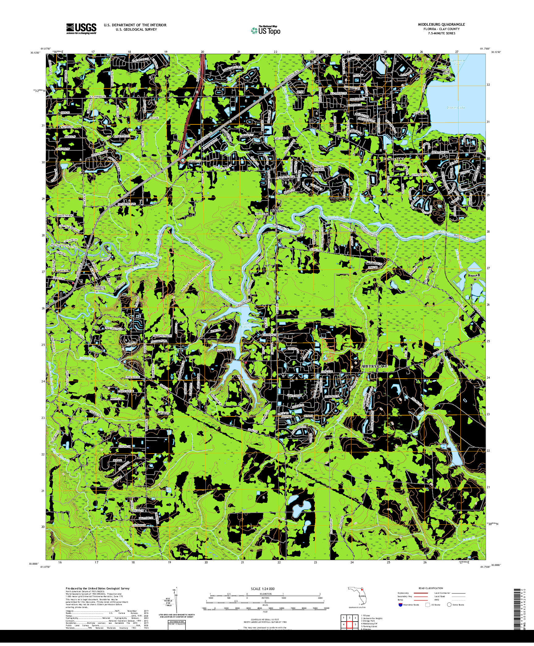 USGS US TOPO 7.5-MINUTE MAP FOR MIDDLEBURG, FL 2021