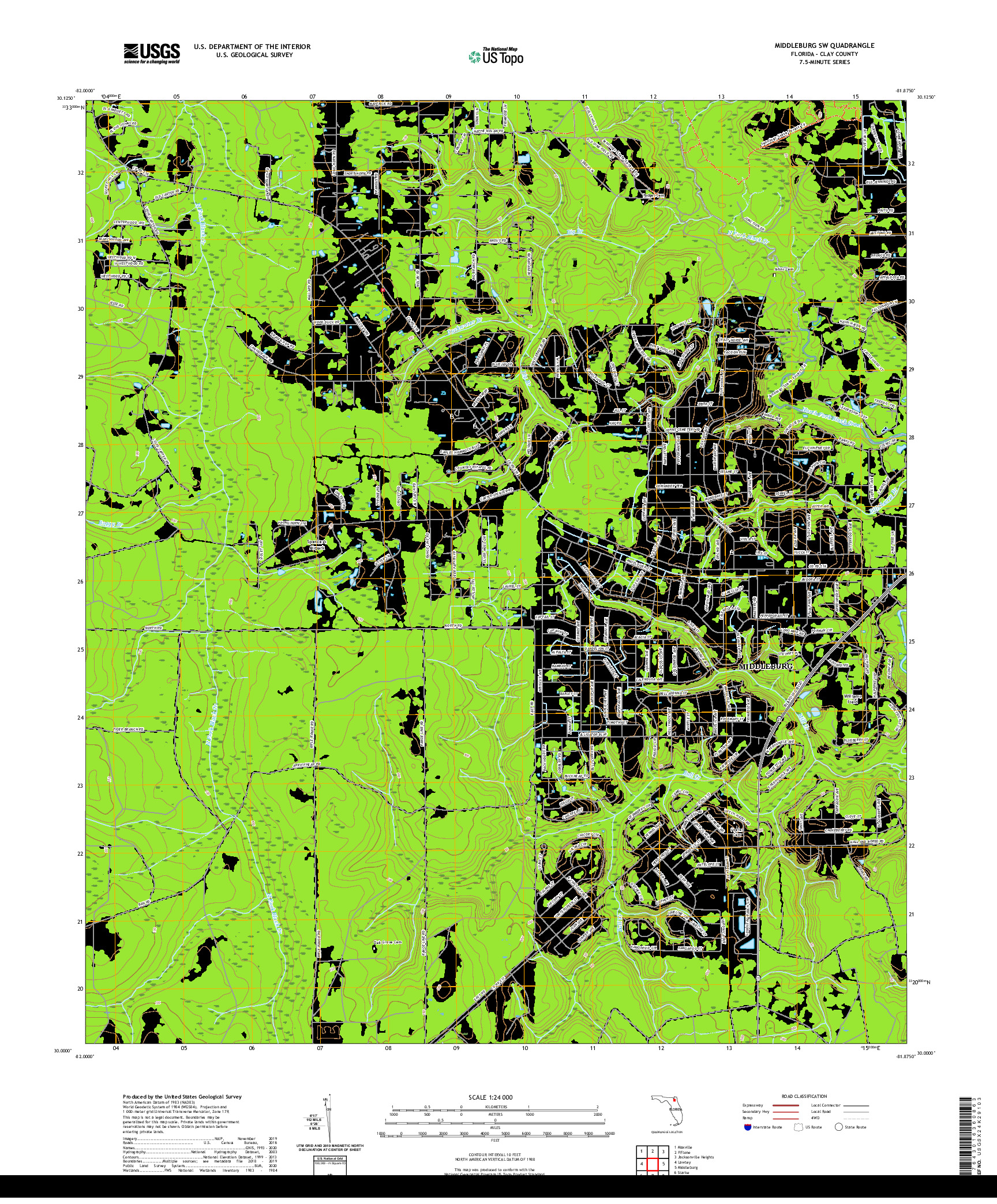 USGS US TOPO 7.5-MINUTE MAP FOR MIDDLEBURG SW, FL 2021