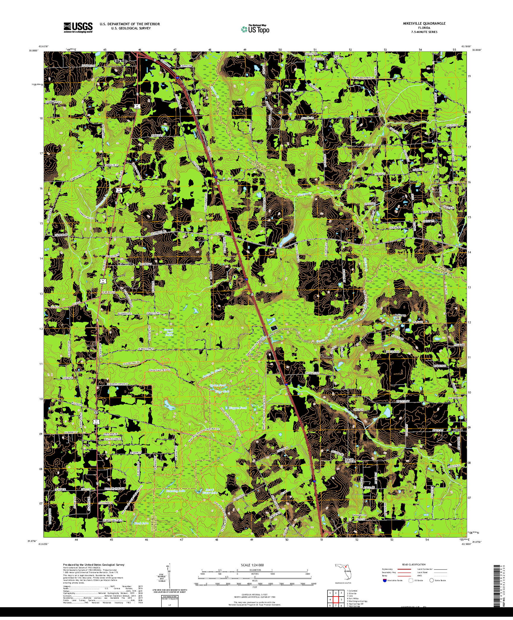 USGS US TOPO 7.5-MINUTE MAP FOR MIKESVILLE, FL 2021