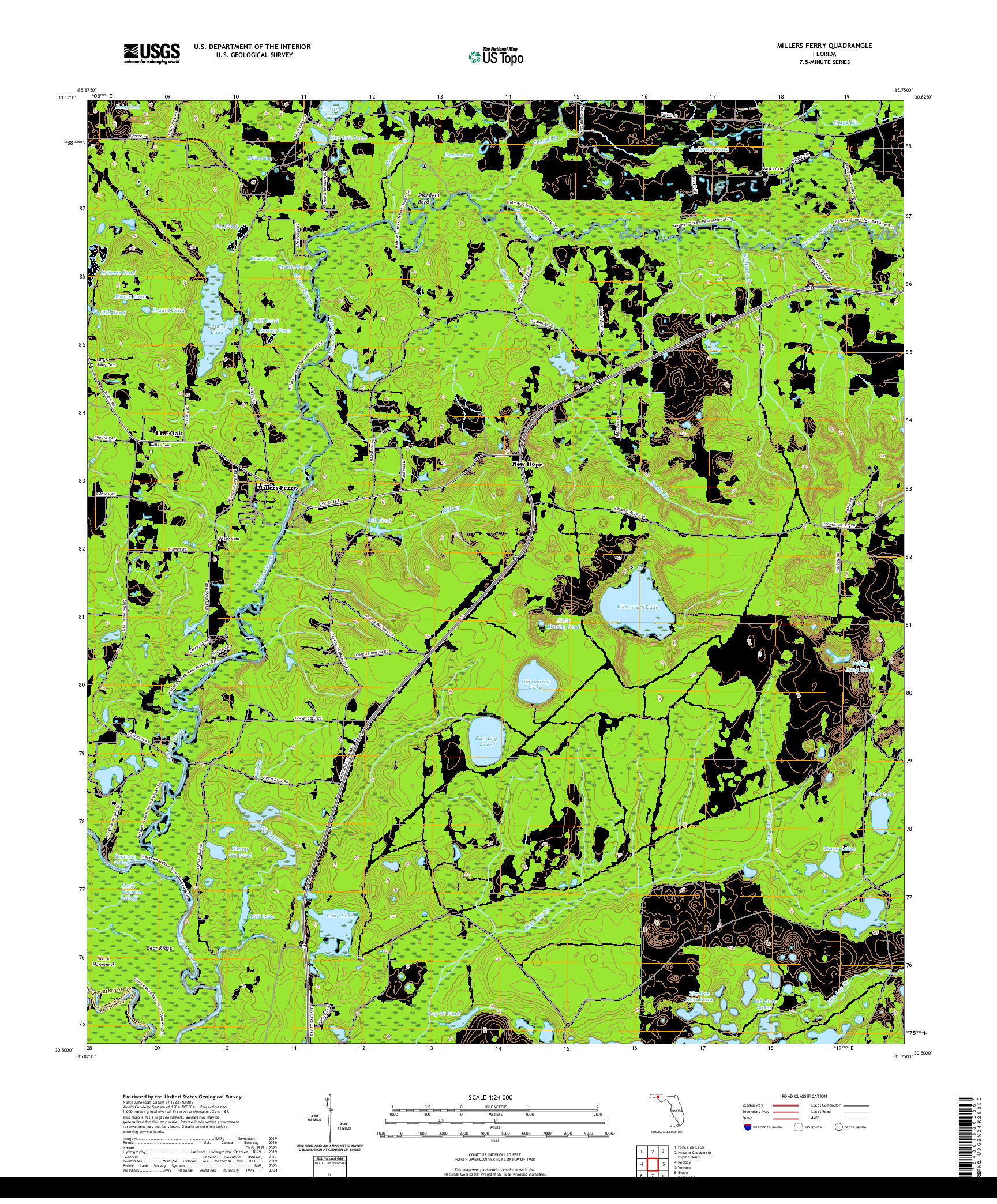 USGS US TOPO 7.5-MINUTE MAP FOR MILLERS FERRY, FL 2021