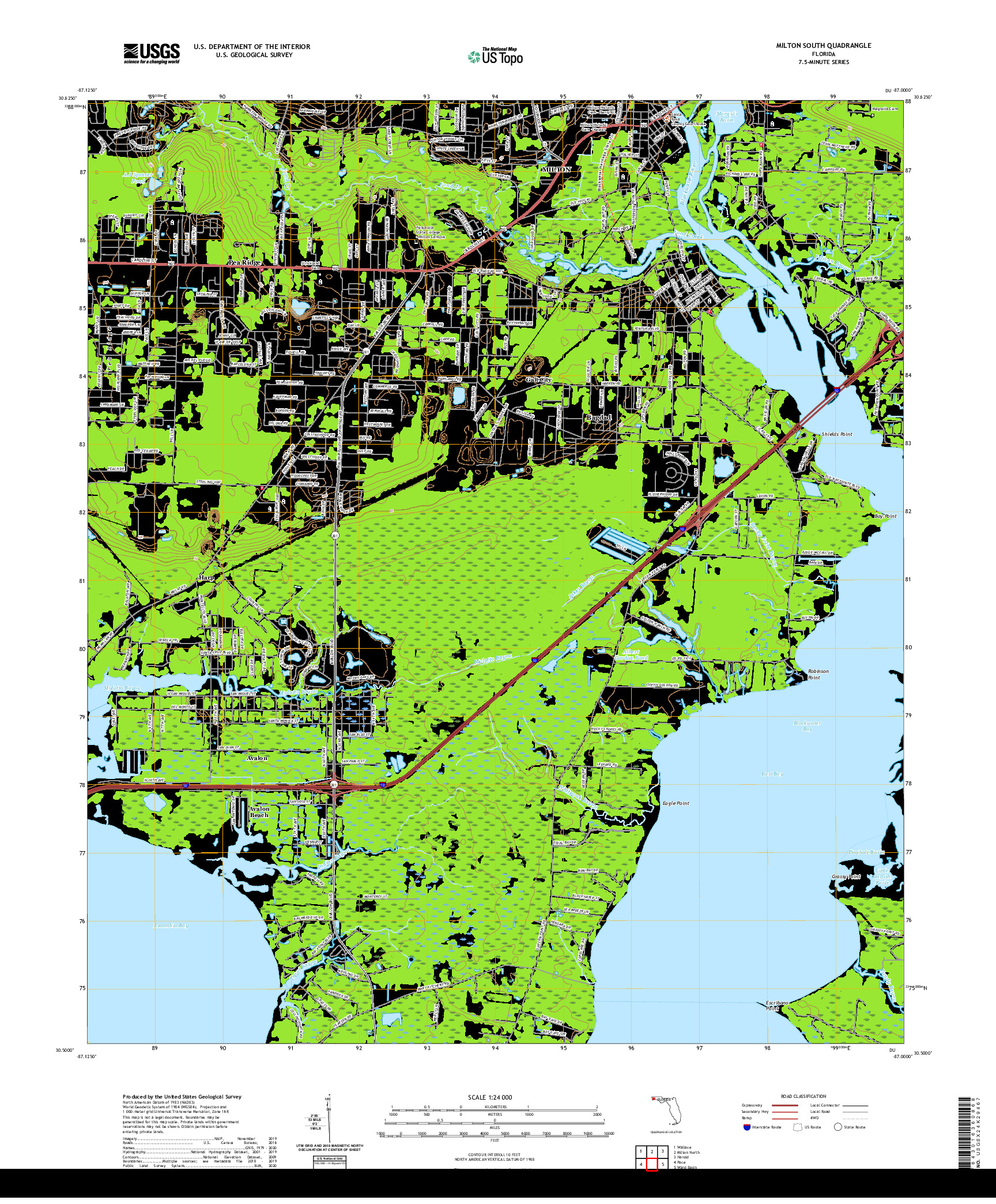 USGS US TOPO 7.5-MINUTE MAP FOR MILTON SOUTH, FL 2021