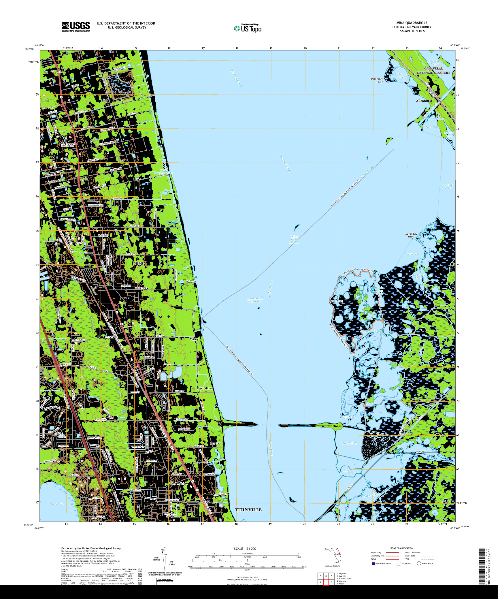 USGS US TOPO 7.5-MINUTE MAP FOR MIMS, FL 2021