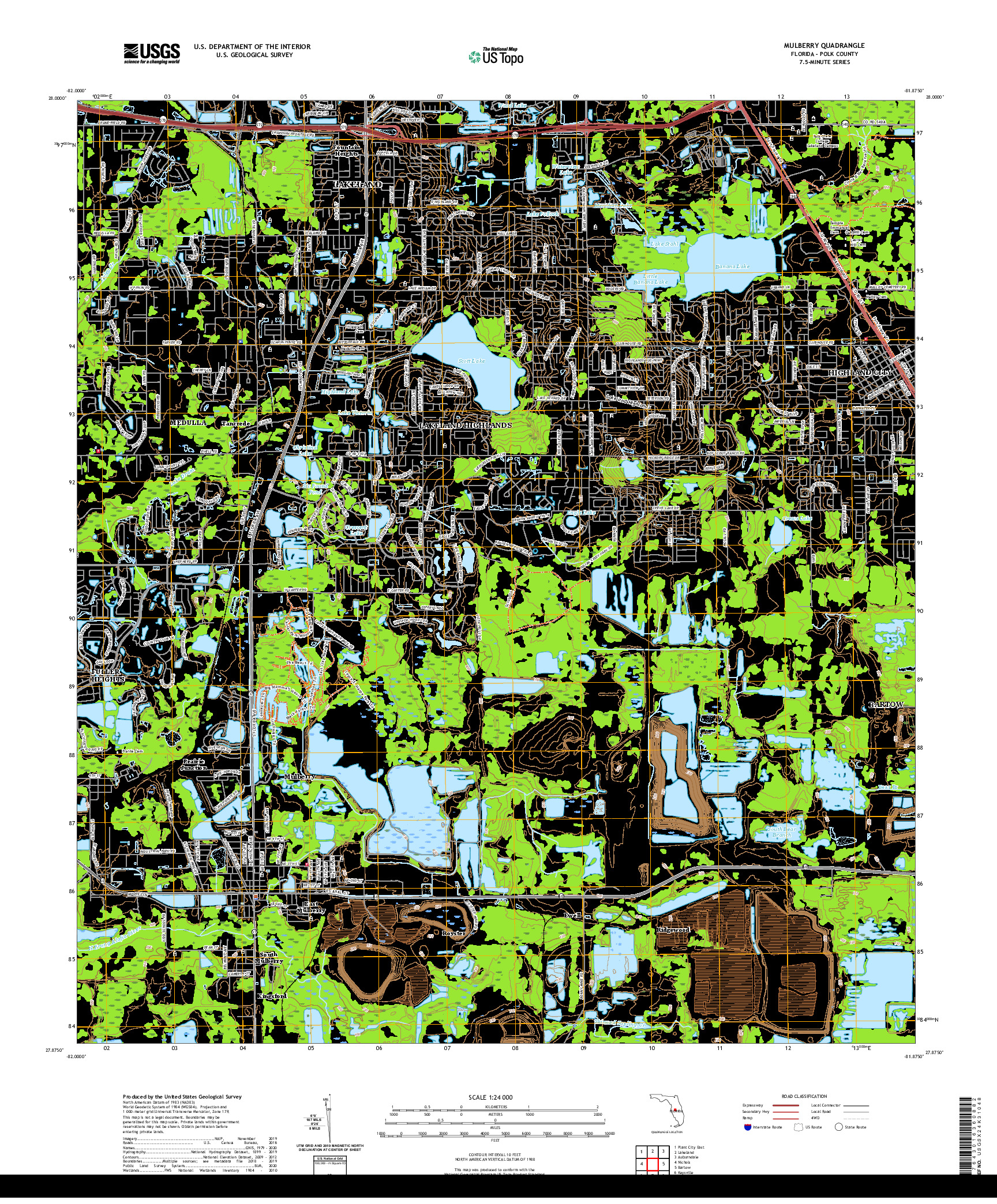 USGS US TOPO 7.5-MINUTE MAP FOR MULBERRY, FL 2021