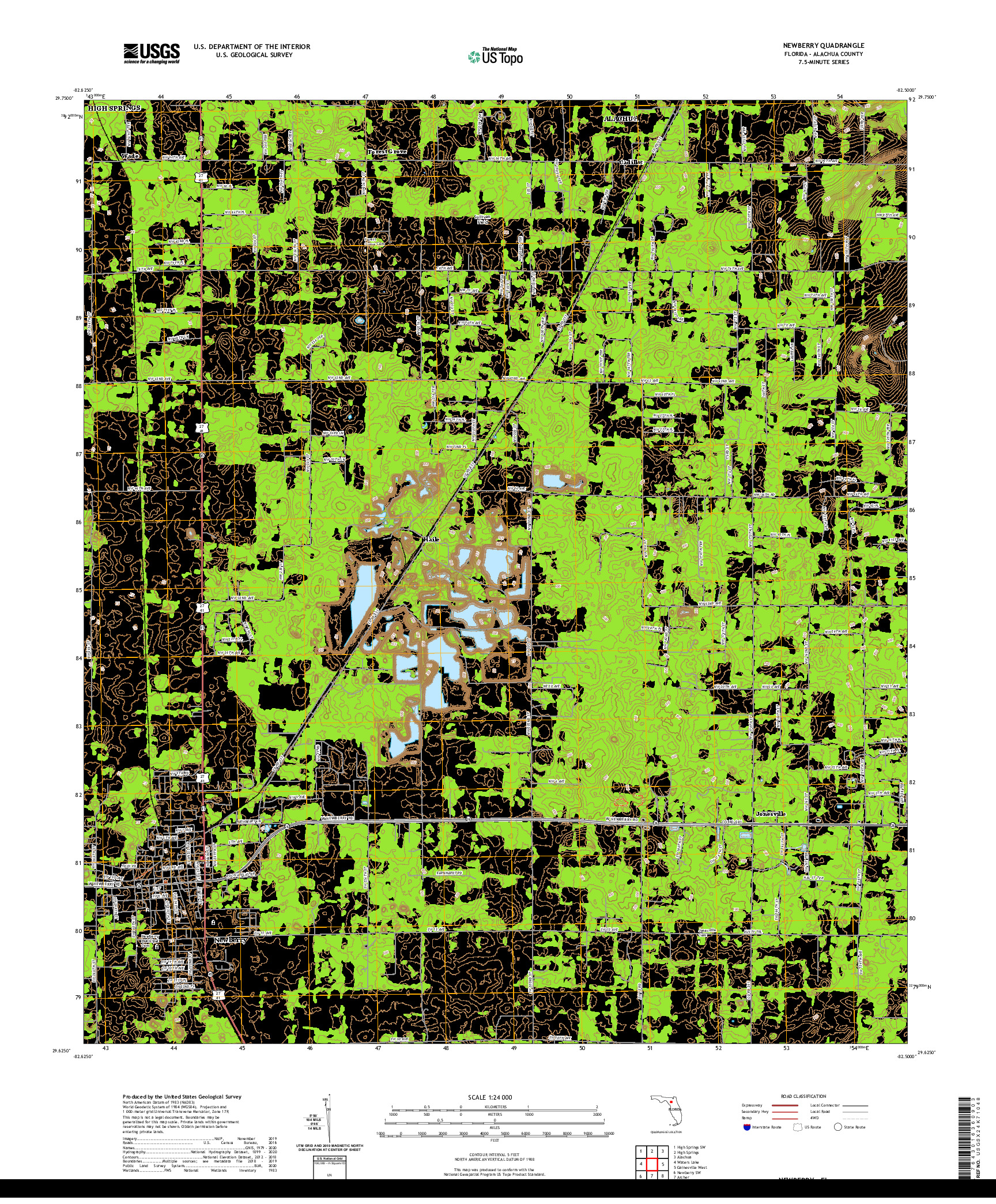 USGS US TOPO 7.5-MINUTE MAP FOR NEWBERRY, FL 2021