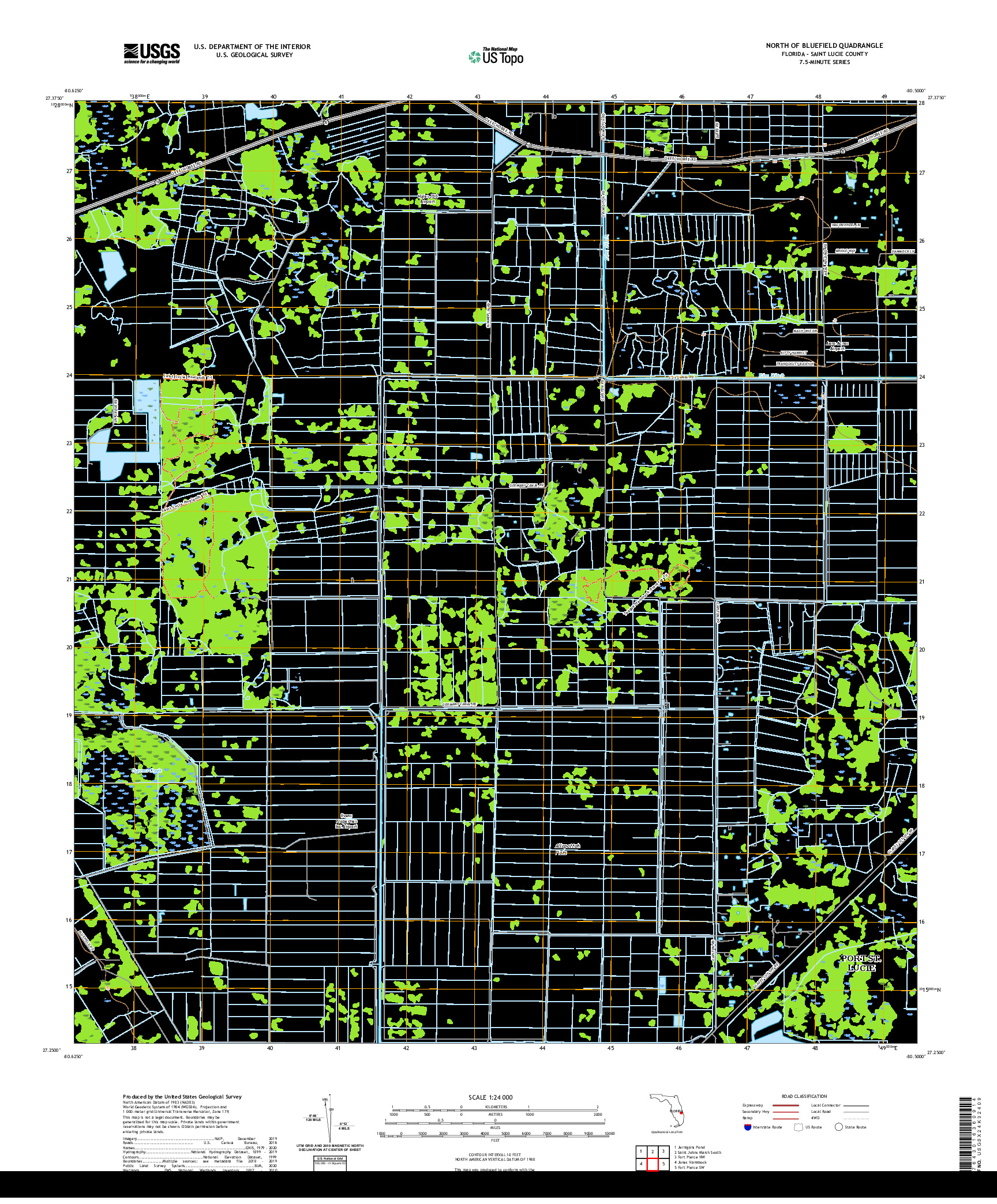 USGS US TOPO 7.5-MINUTE MAP FOR NORTH OF BLUEFIELD, FL 2021