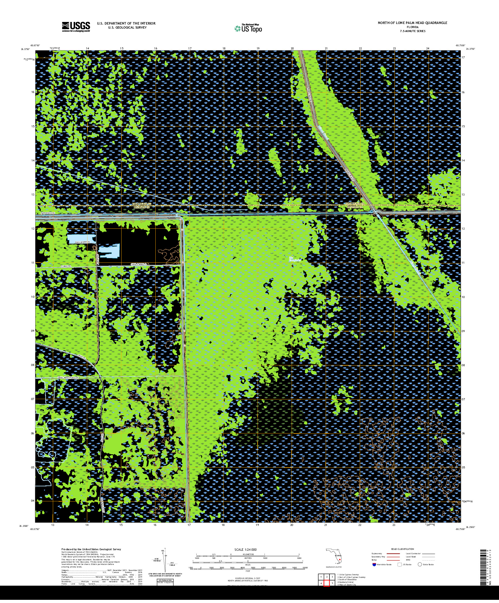 USGS US TOPO 7.5-MINUTE MAP FOR NORTH OF LONE PALM HEAD, FL 2021